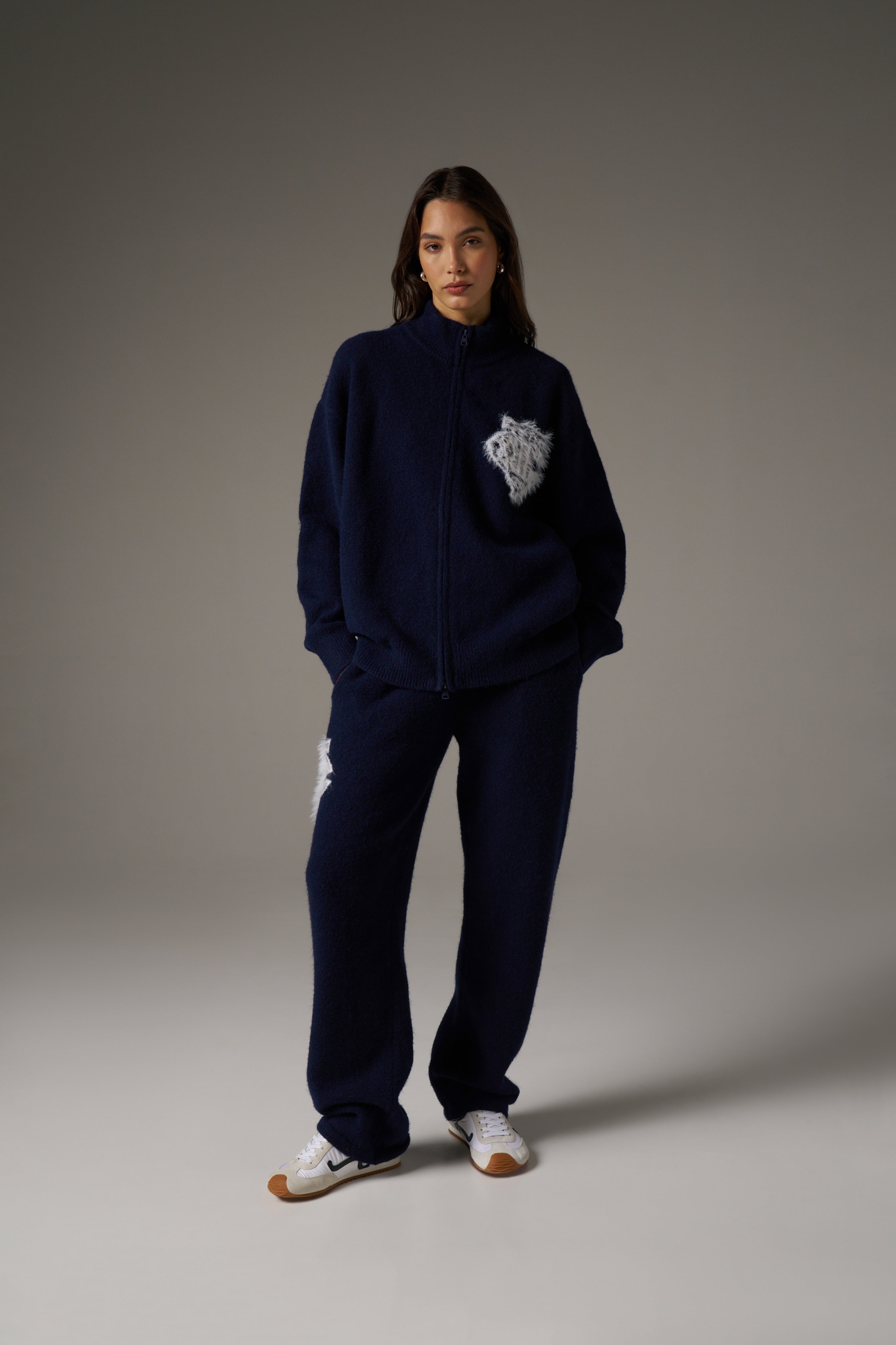 MONOGRAM FLUFFY KNIT ZIP THROUGH - NAVY