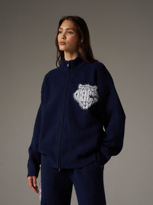 MONOGRAM FLUFFY KNIT ZIP THROUGH - NAVY