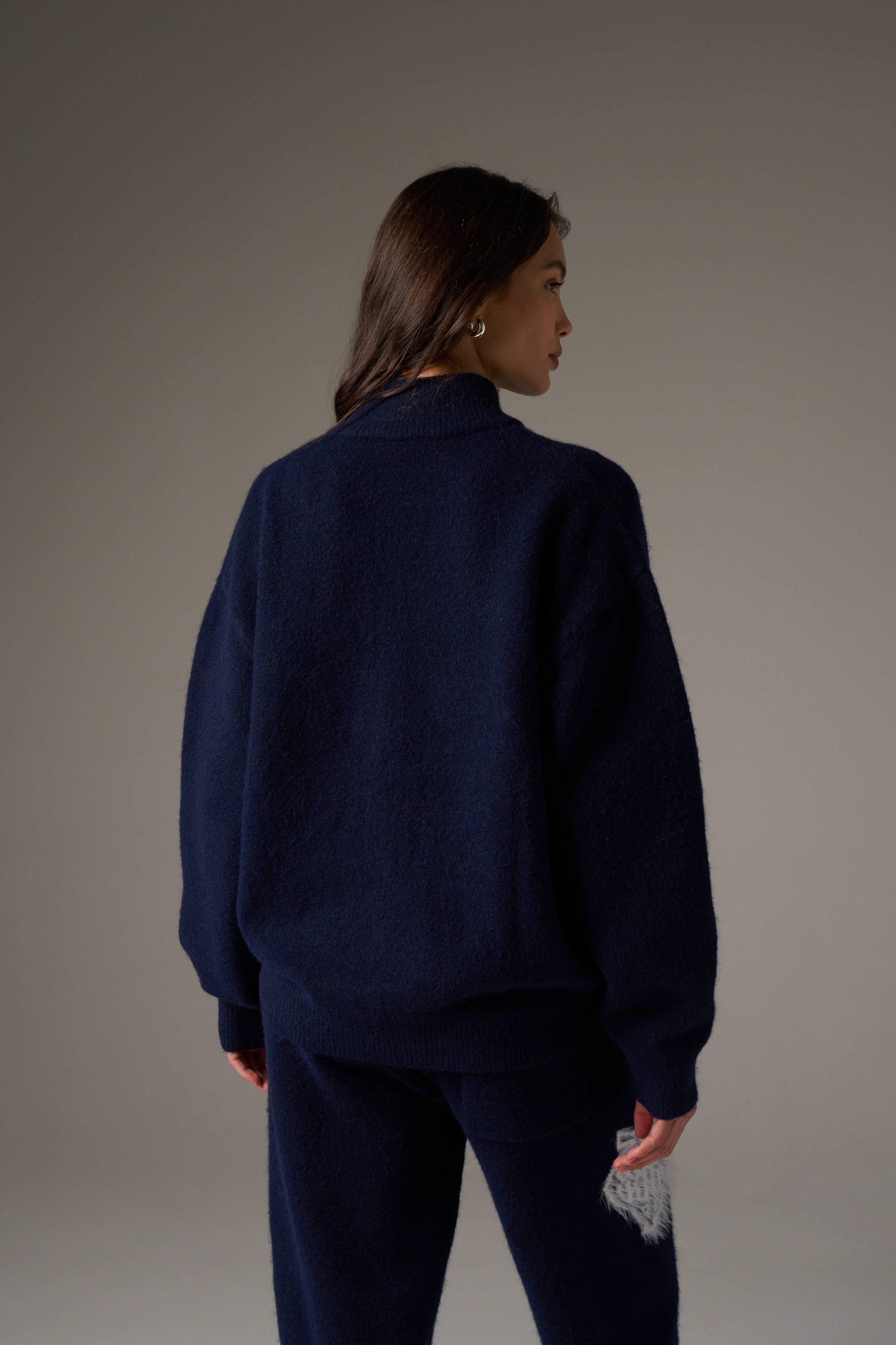 MONOGRAM FLUFFY KNIT ZIP THROUGH - NAVY