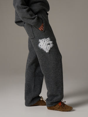 MONOGRAM FLUFFY KNIT JOGGERS - CHARCOAL