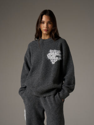 MONOGRAM FLUFFY KNIT CREW - CHARCOAL