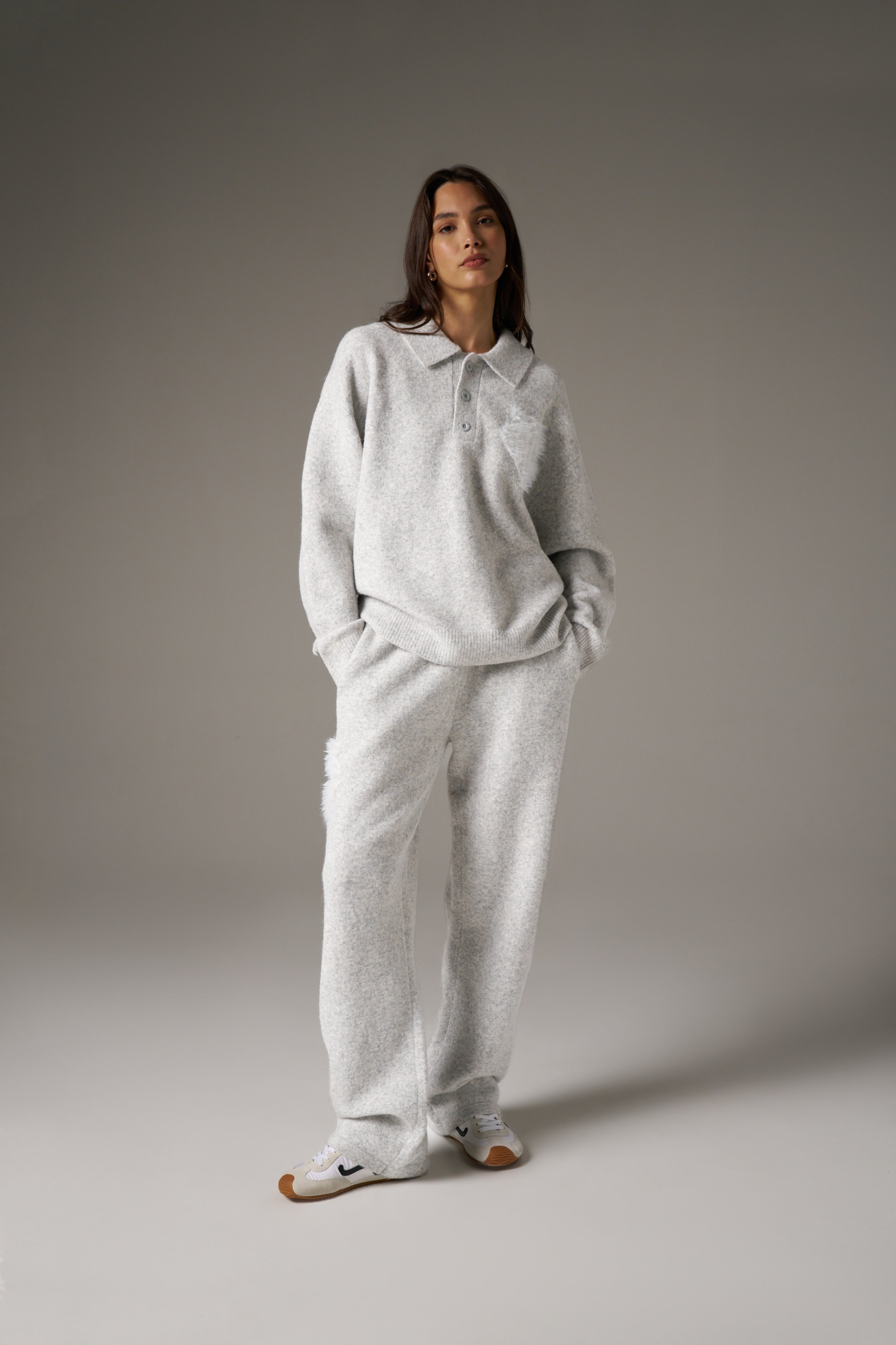 MONOGRAM FLUFFY KNIT POLO - GREY MARL