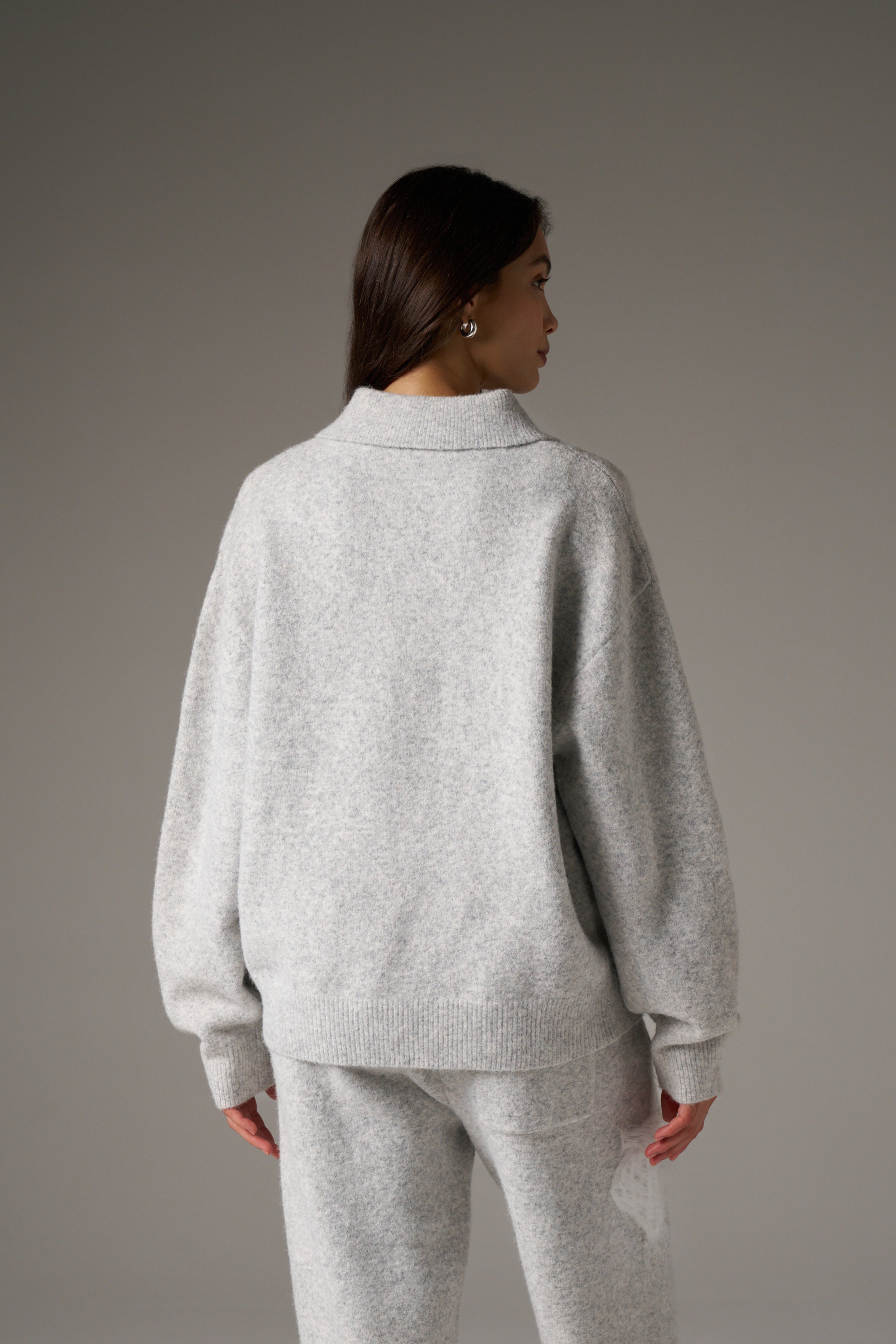 MONOGRAM FLUFFY KNIT POLO - GREY MARL