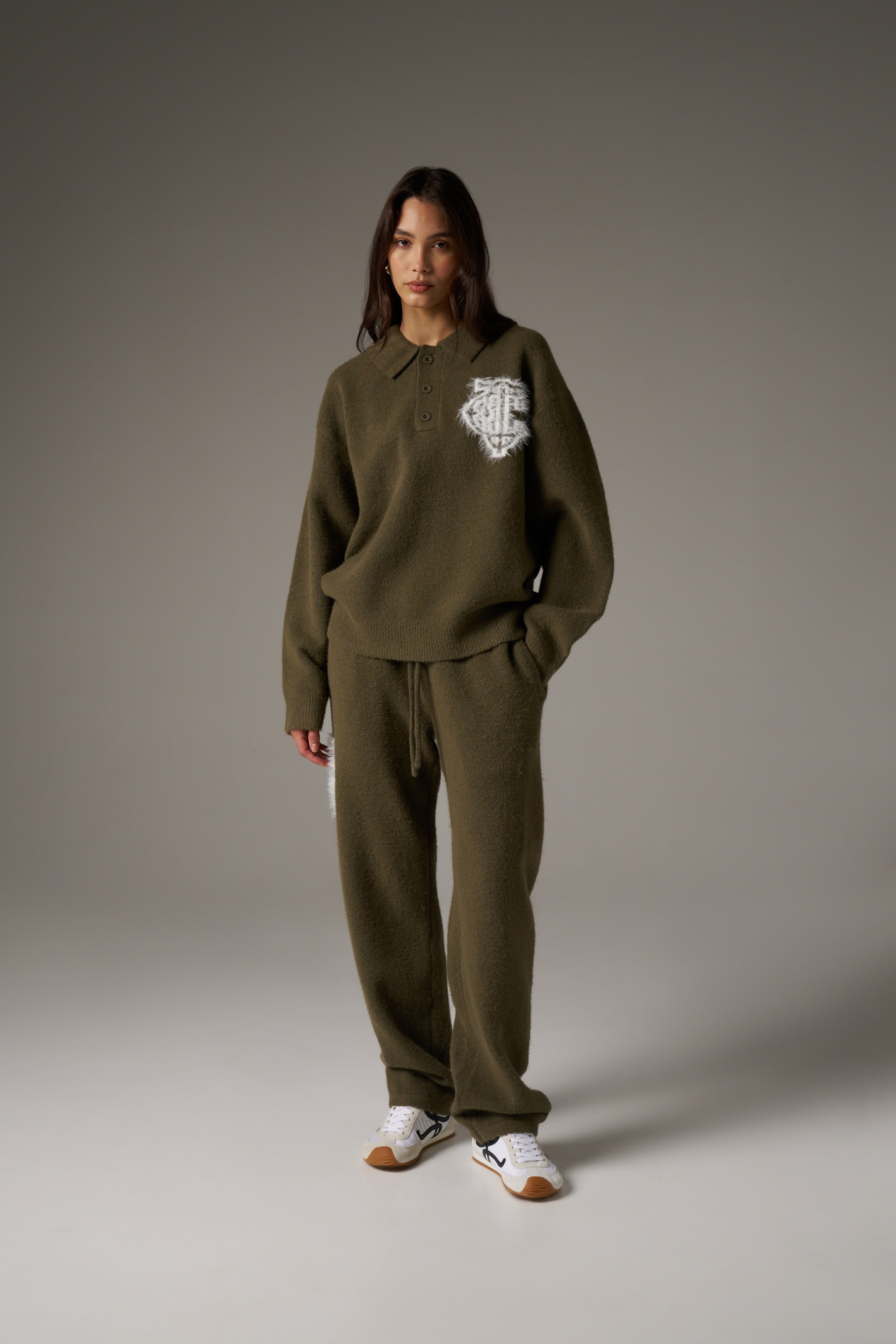 MONOGRAM FLUFFY KNIT POLO - KHAKI