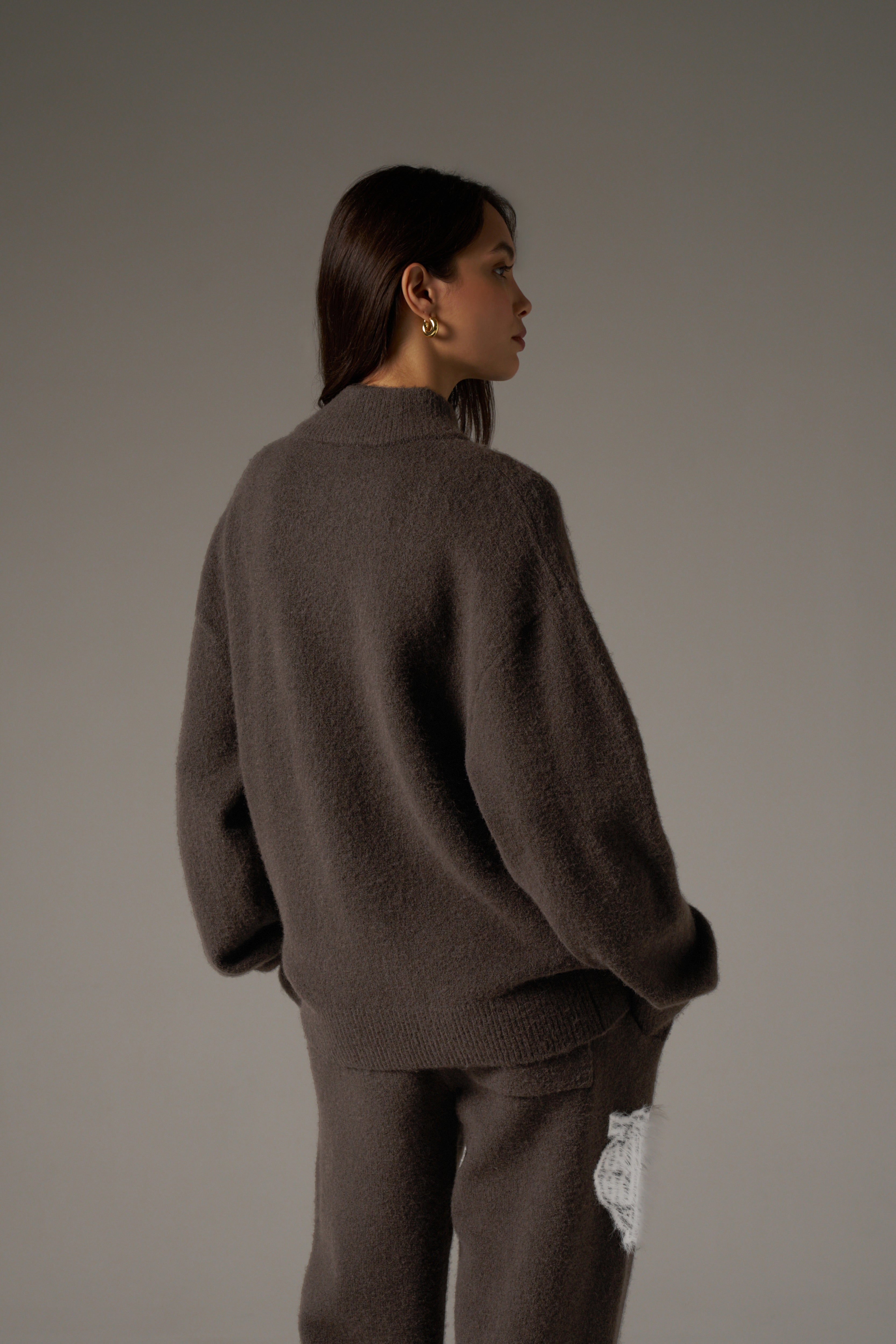 MONOGRAM FLUFFY KNIT ZIP THROUGH - BROWN