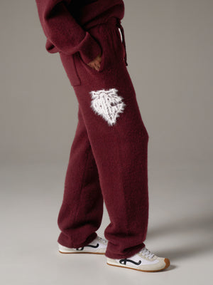 MONOGRAM FLUFFY KNIT JOGGERS - BURGUNDY