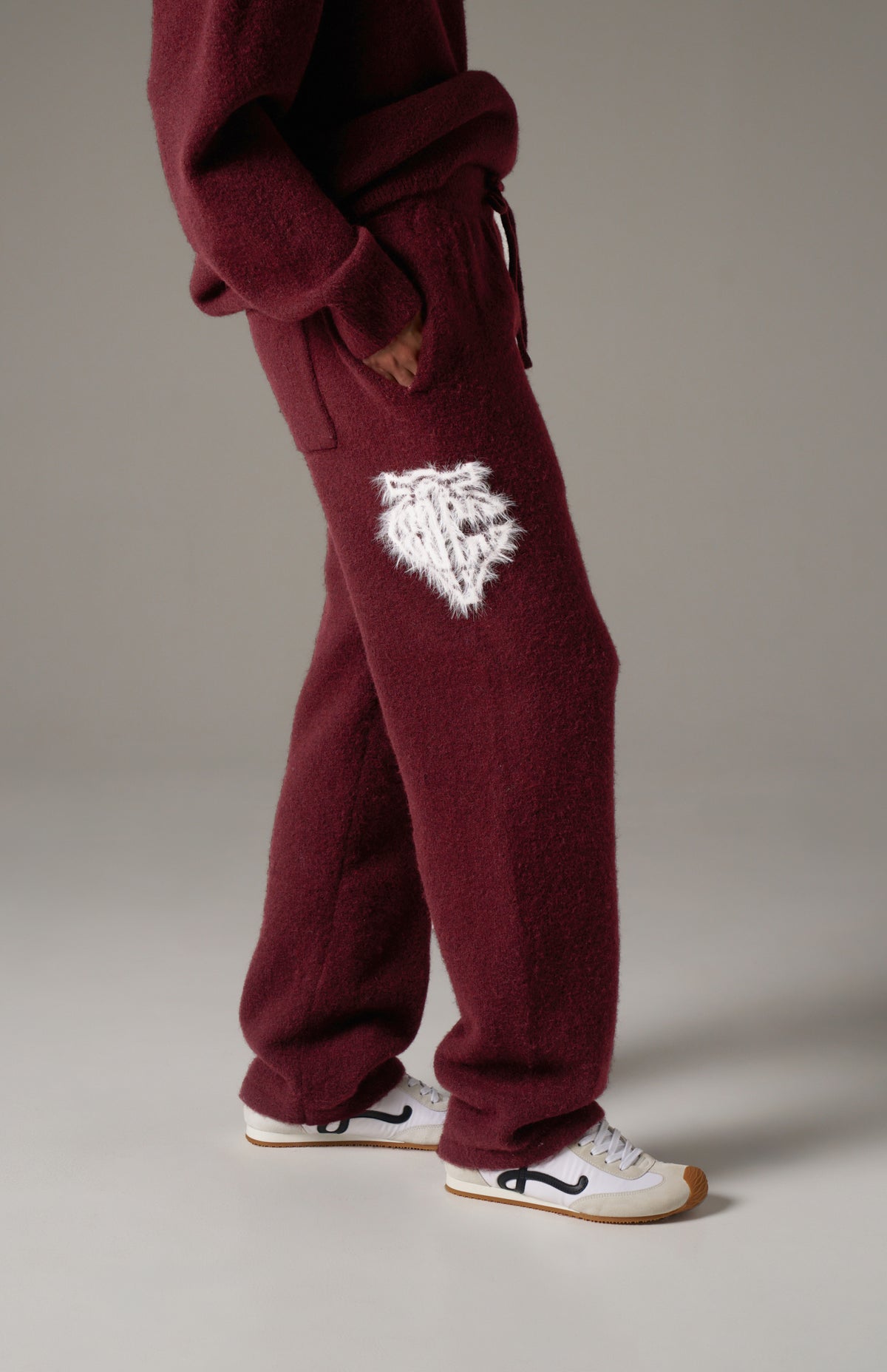 MONOGRAM FLUFFY KNIT JOGGERS - BURGUNDY