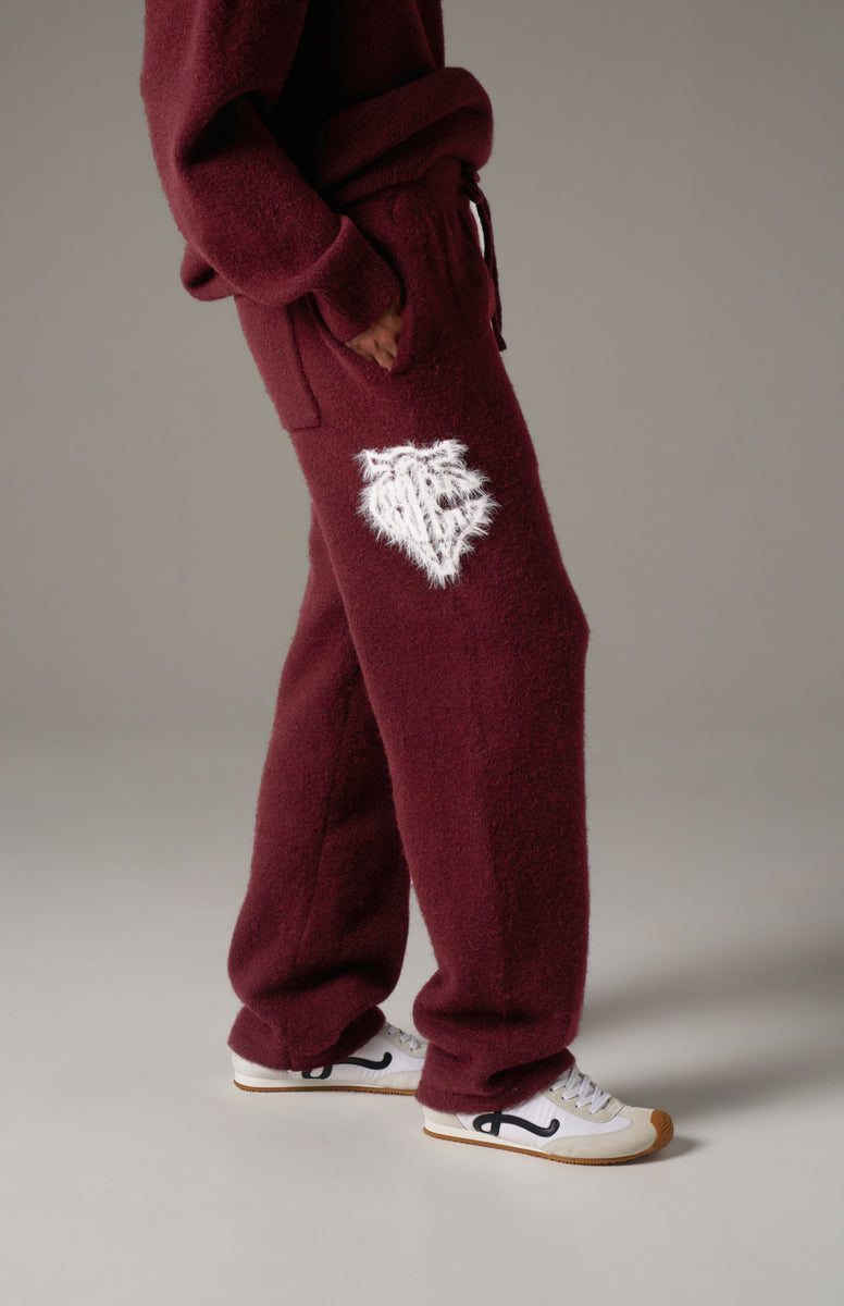 The Couture Club Kids Monogram Emblem Fluffy Knit Joggers in Beige