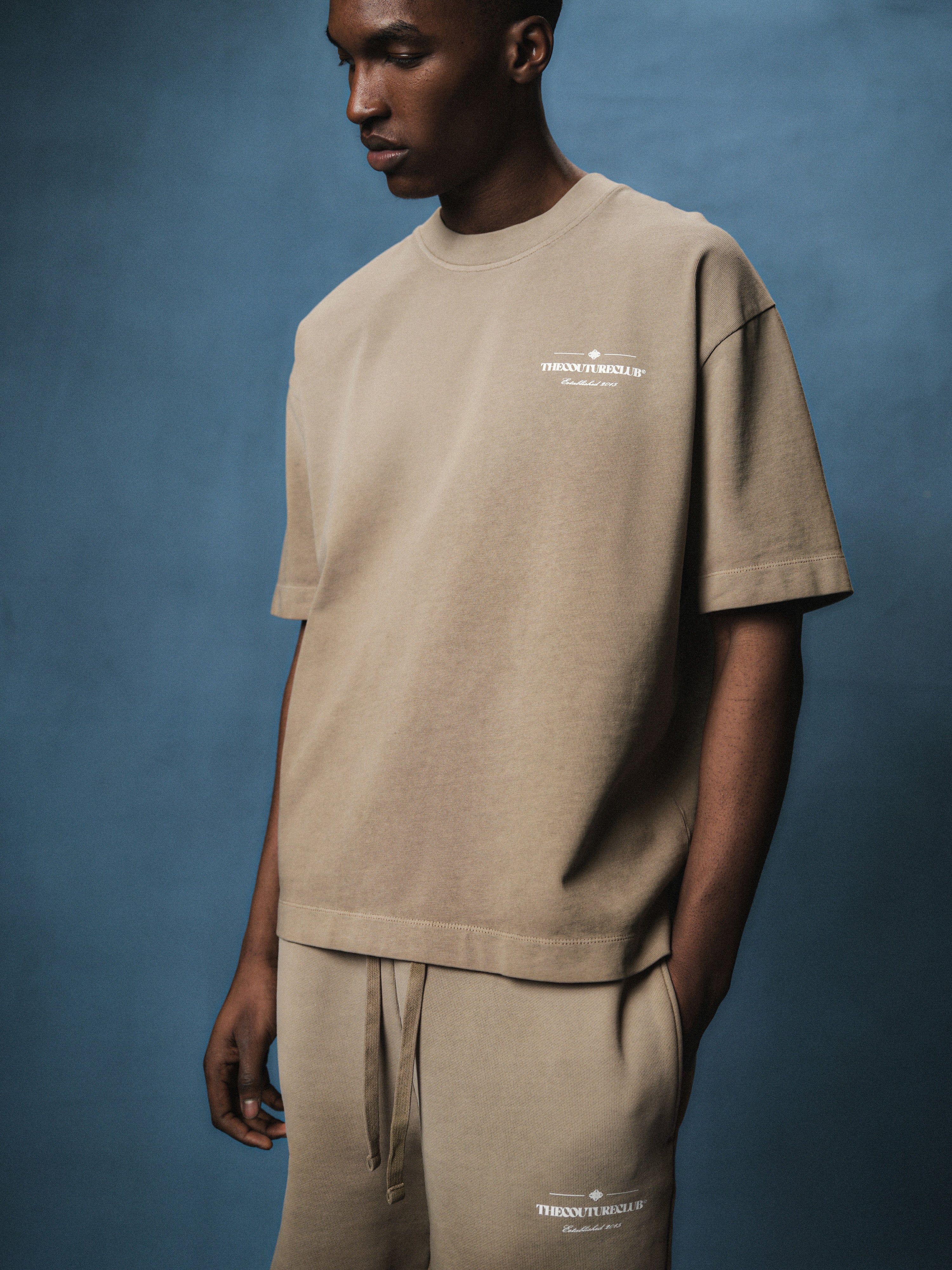 SPRAY WASH COPYRIGHT MULTI GRAPHIC T-SHIRT - BEIGE