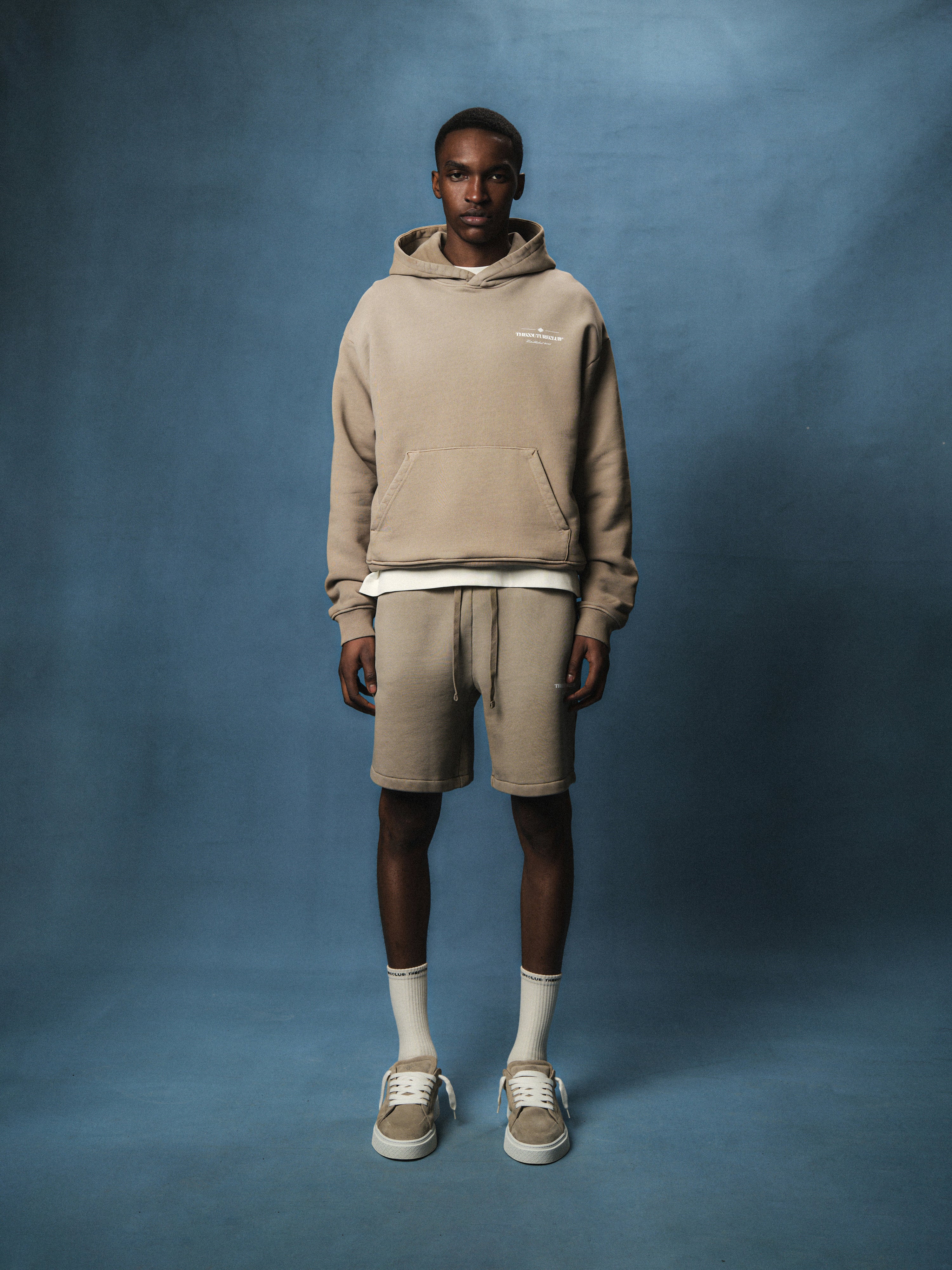 SPRAY WASH COPYRIGHT MULTI GRAPHIC HOODIE - BEIGE