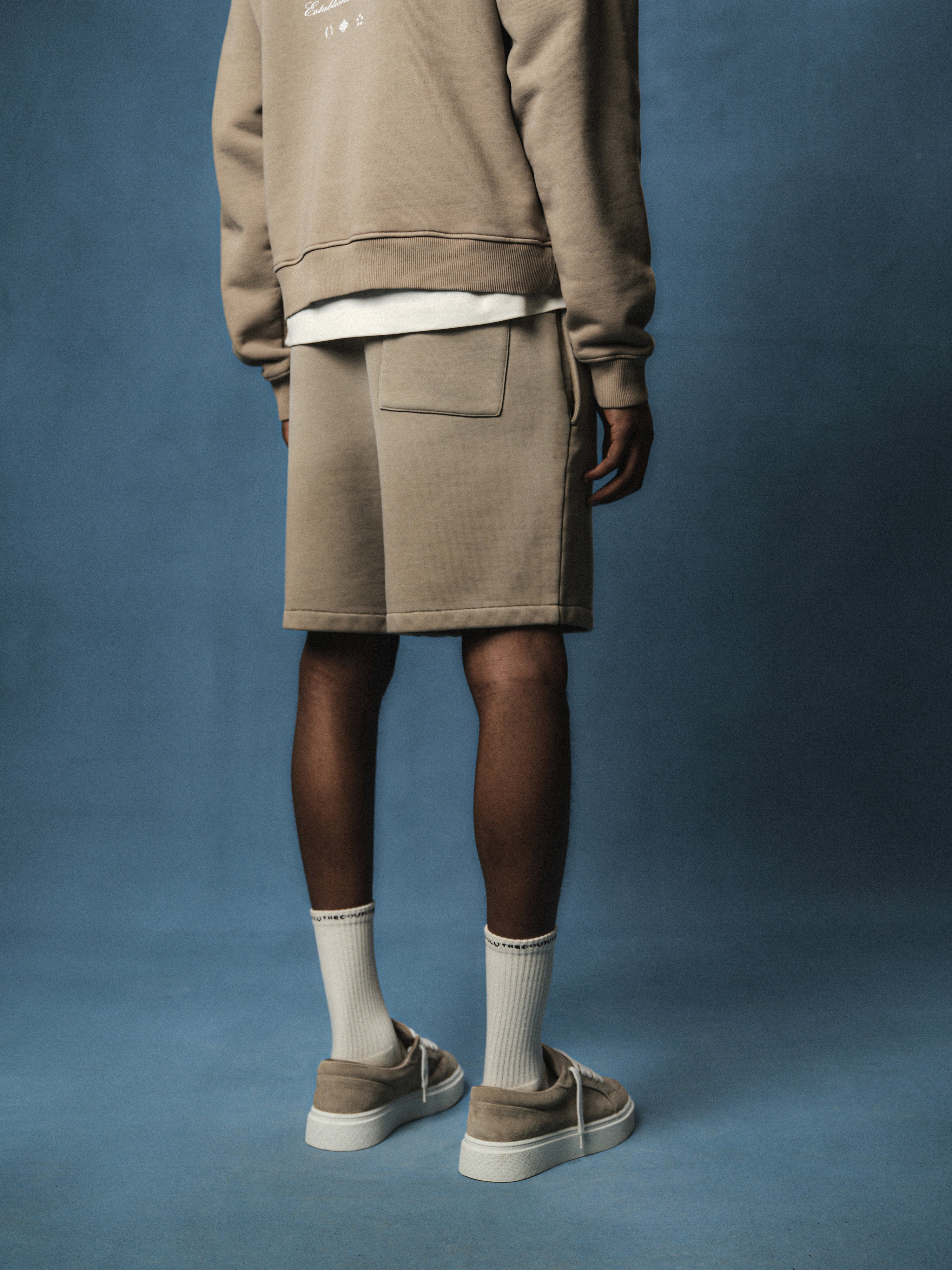 SPRAY WASH COPYRIGHT MULTI GRAPHIC SHORTS - BEIGE
