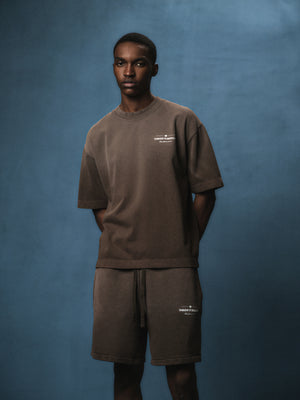 SPRAY WASH COPYRIGHT MULTI GRAPHIC T-SHIRT - BROWN