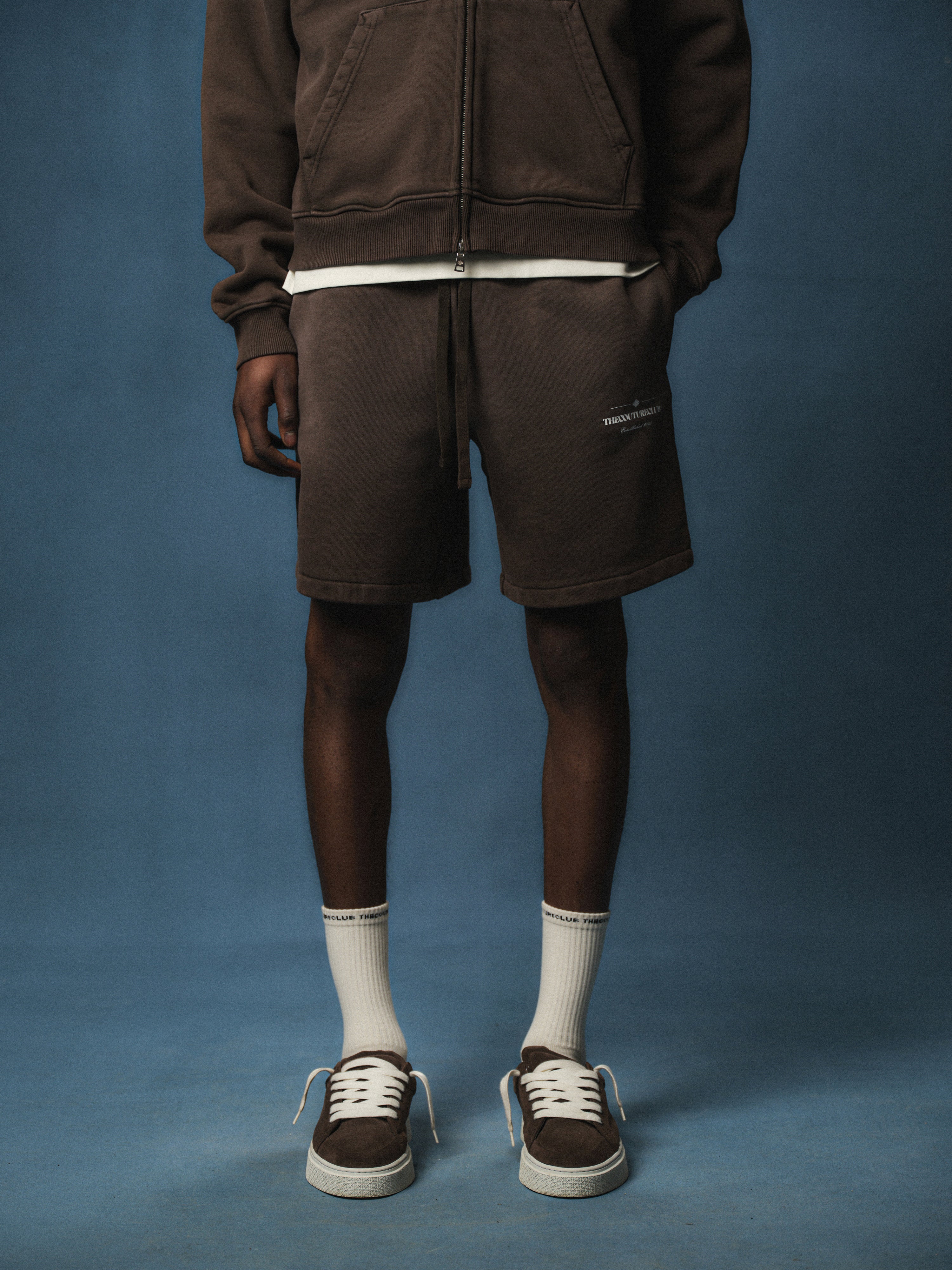 SPRAY WASH COPYRIGHT MULTI GRAPHIC SHORTS - BROWN