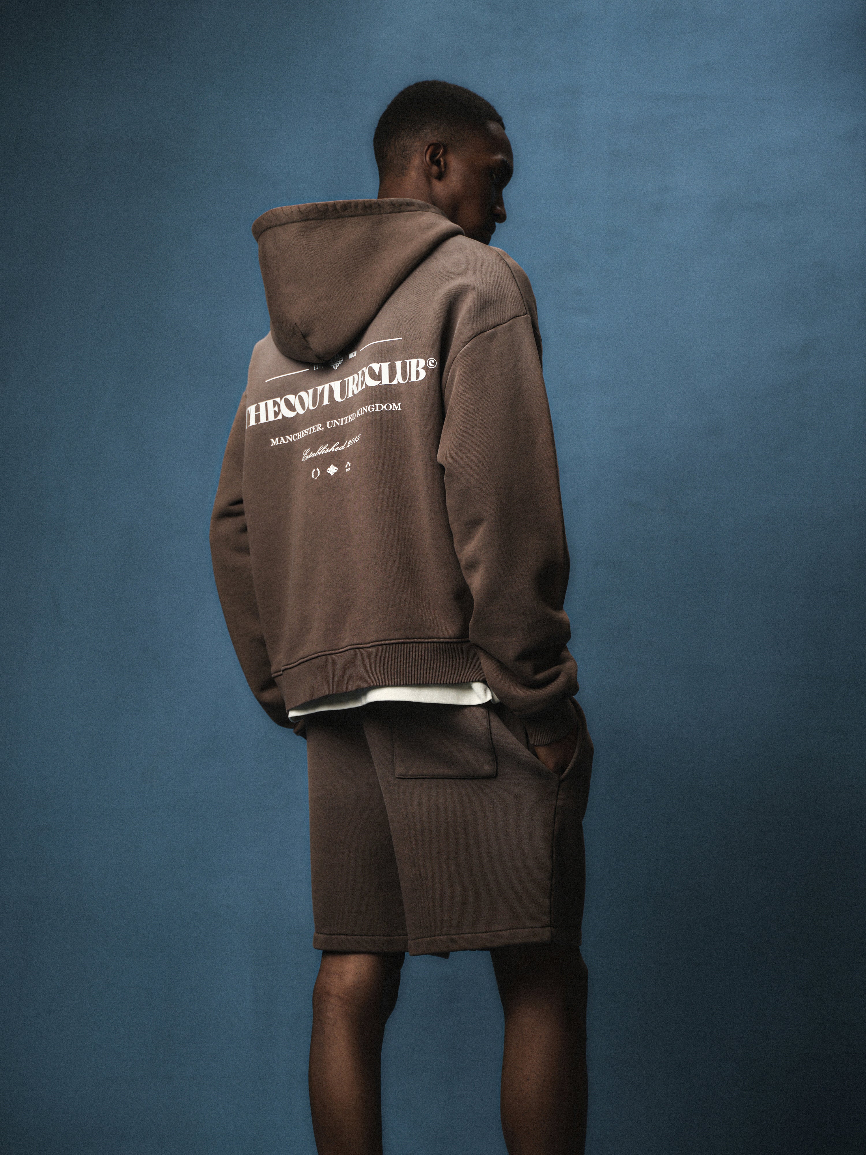 SPRAY WASH COPYRIGHT MULTI GRAPHIC ZIP THROUGH HOODIE - BROWN