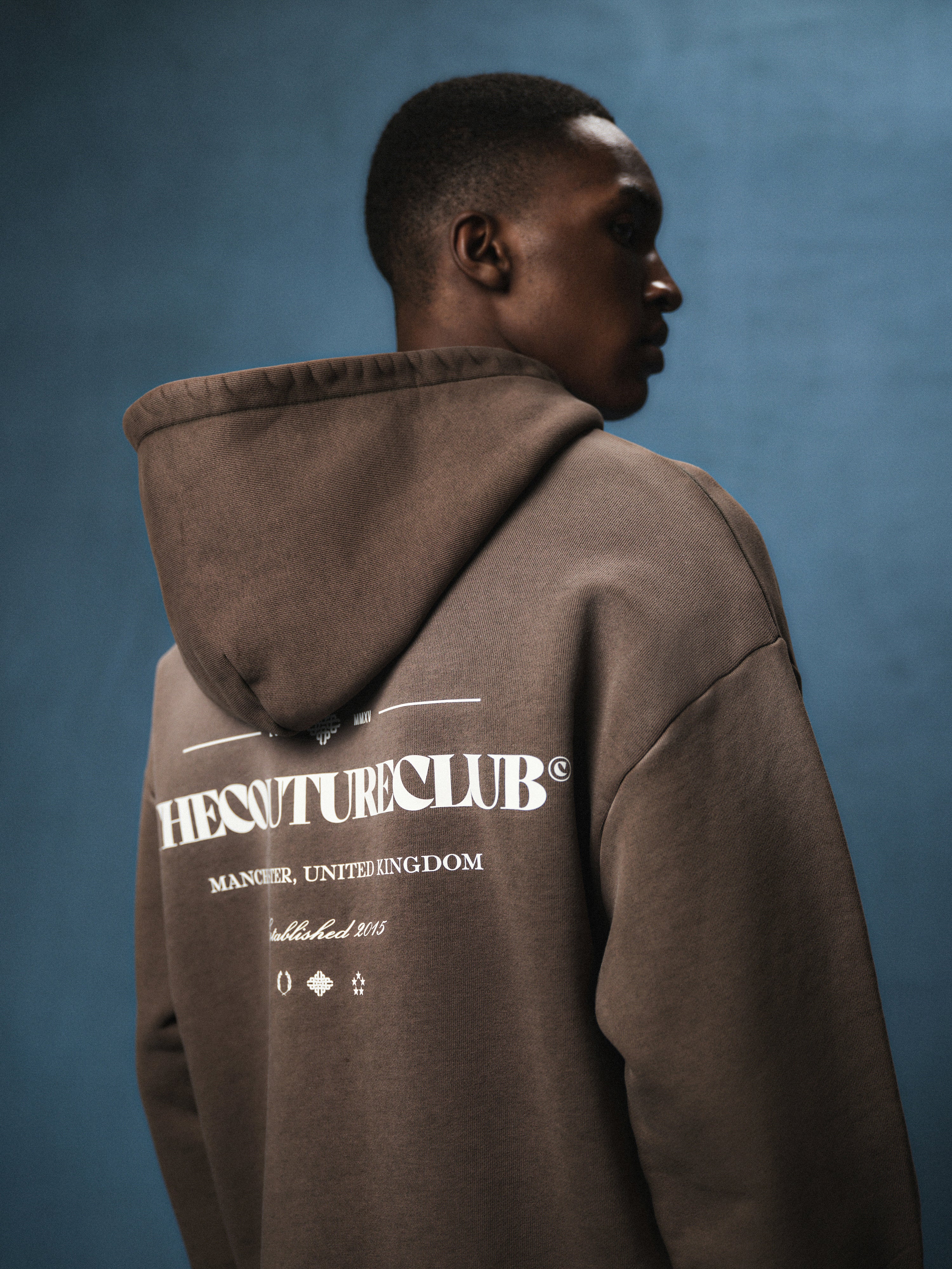 SPRAY WASH COPYRIGHT MULTI GRAPHIC ZIP THROUGH HOODIE - BROWN