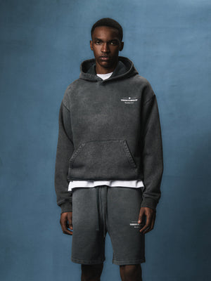 SPRAY WASH COPYRIGHT MULTI GRAPHIC HOODIE - BLACK