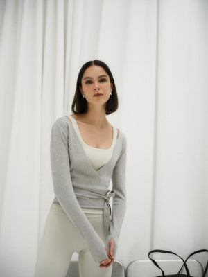 WRAP AROUND KNIT CARDIGAN - GREY MARL