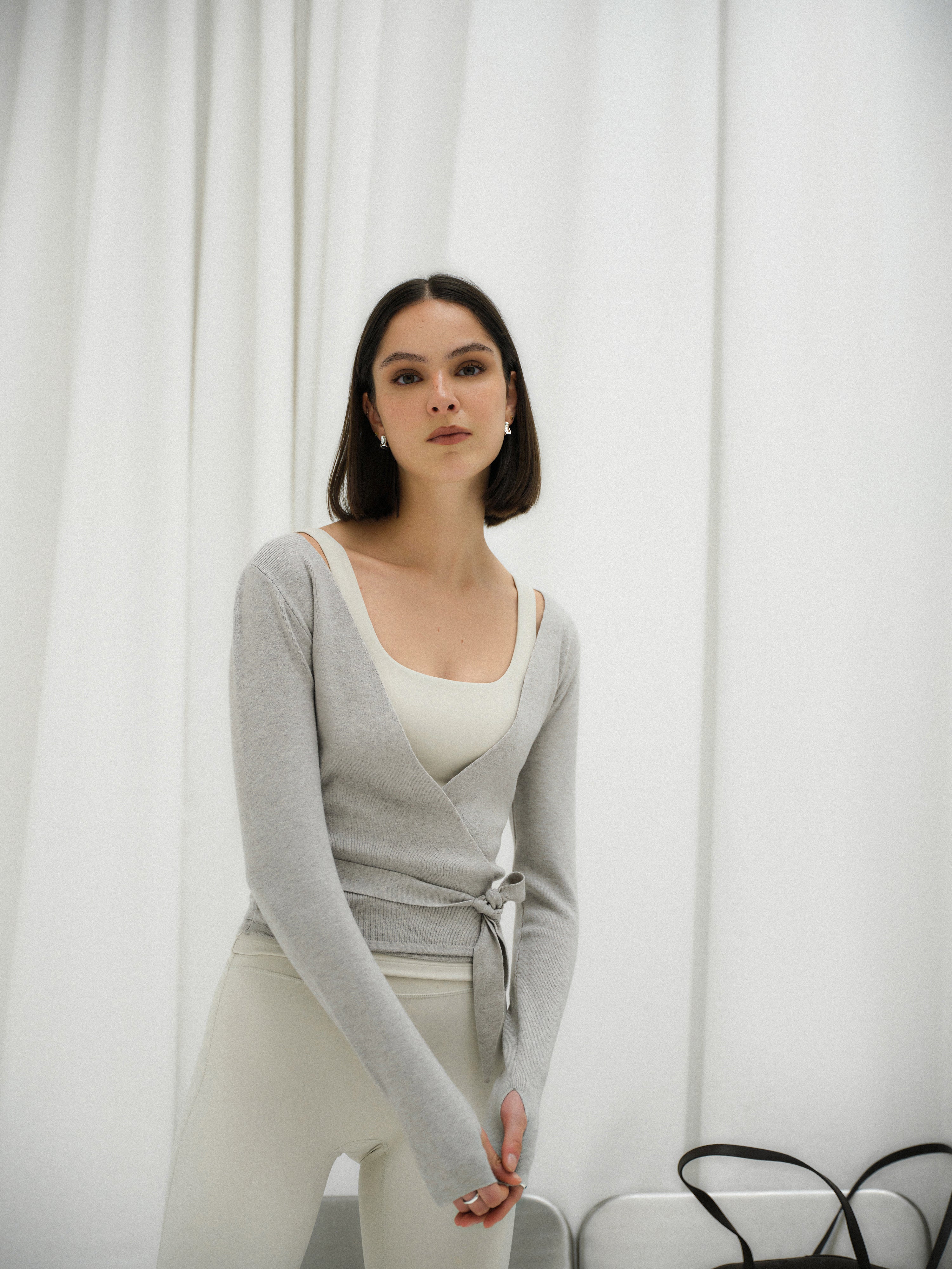 WRAP AROUND KNIT CARDIGAN - GREY MARL