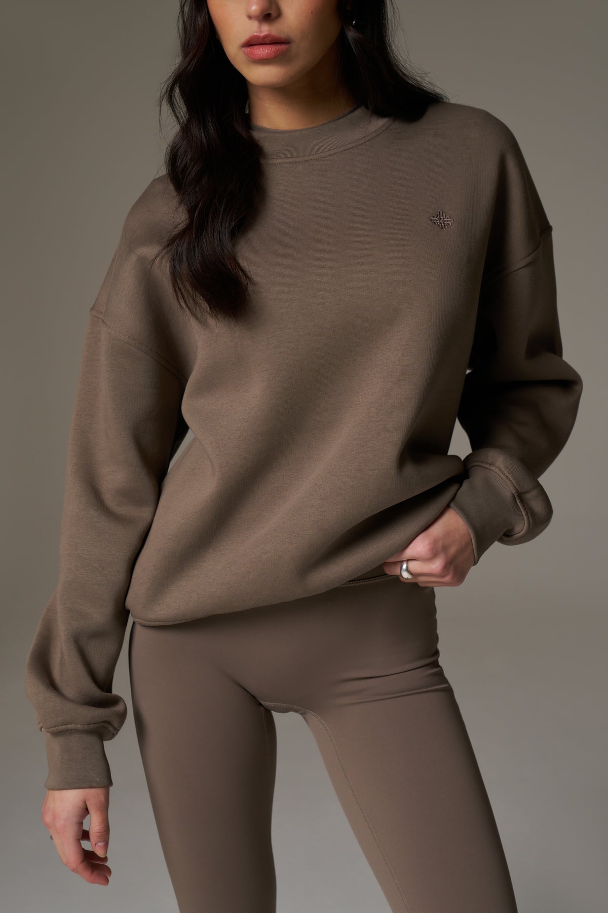 EMBLEM EMBROIDERED SWEATSHIRT - COCOA