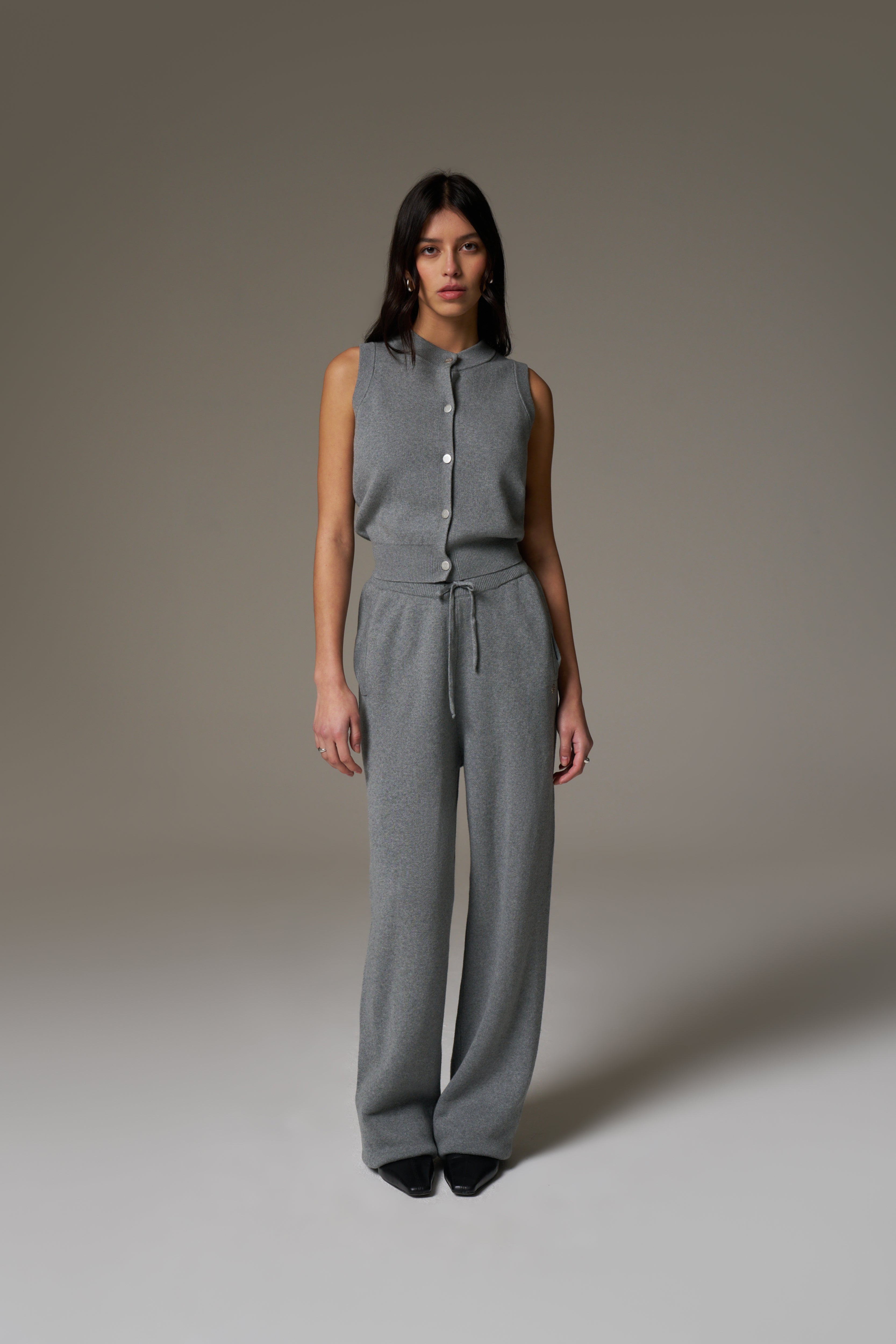 KNITTED RELAXED JOGGERS - GREY MARL