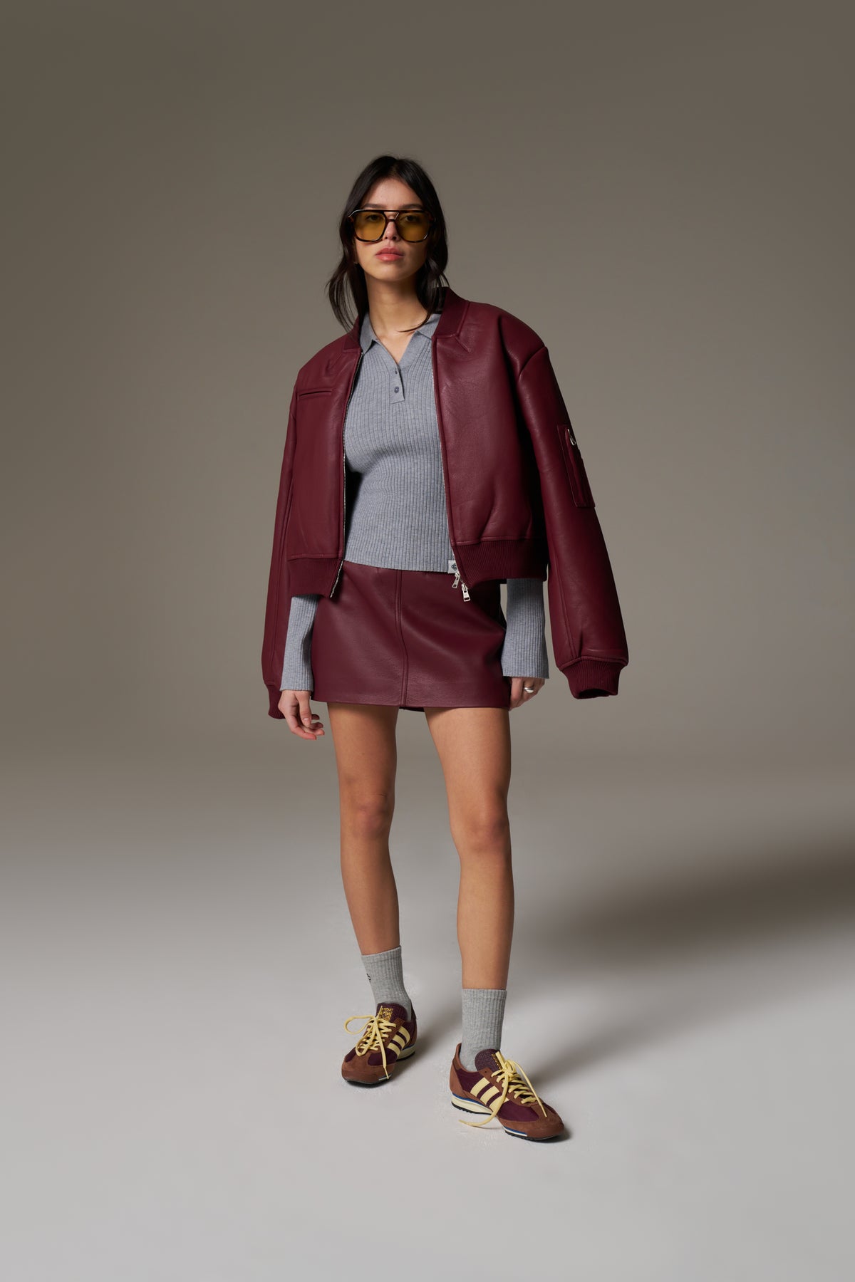 KNITTED RIBBED BUTTON THROUGH TOP - GREY MARL
