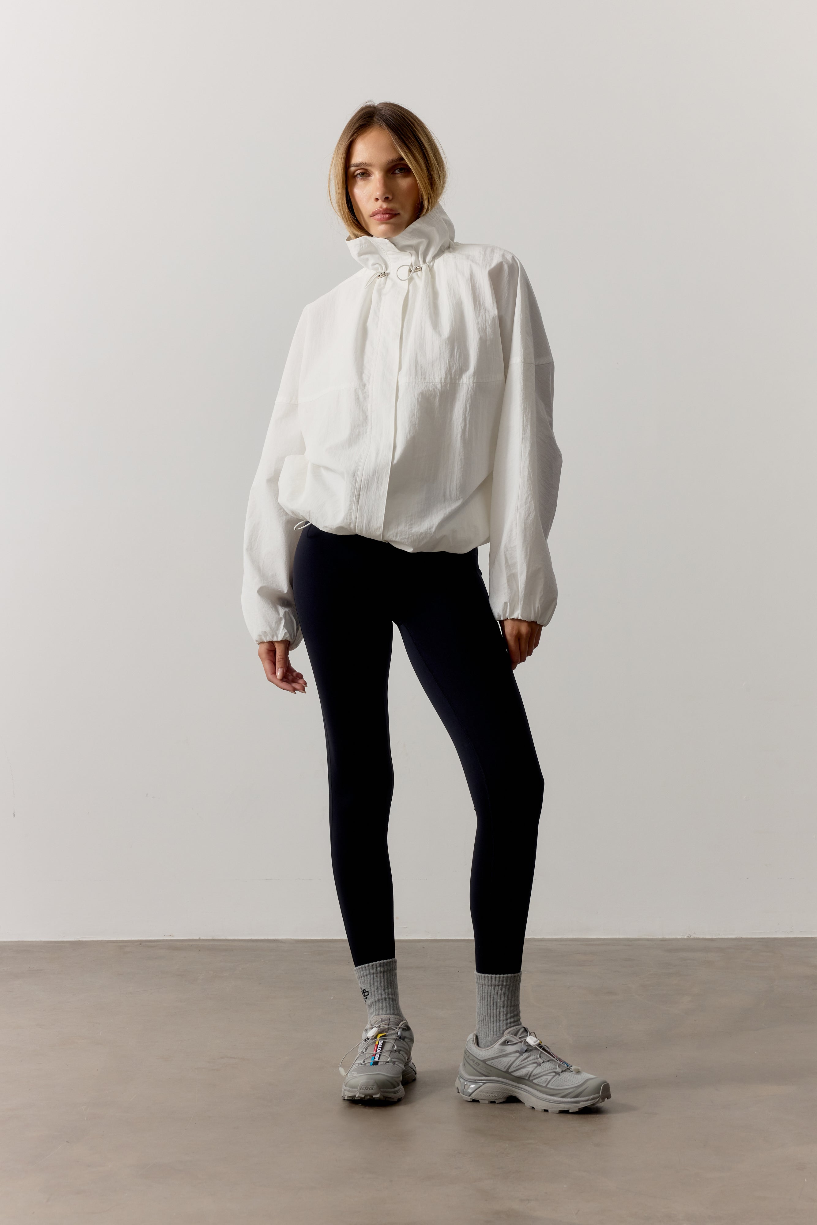 FUNNEL NECK TRACK JACKET - WHITE