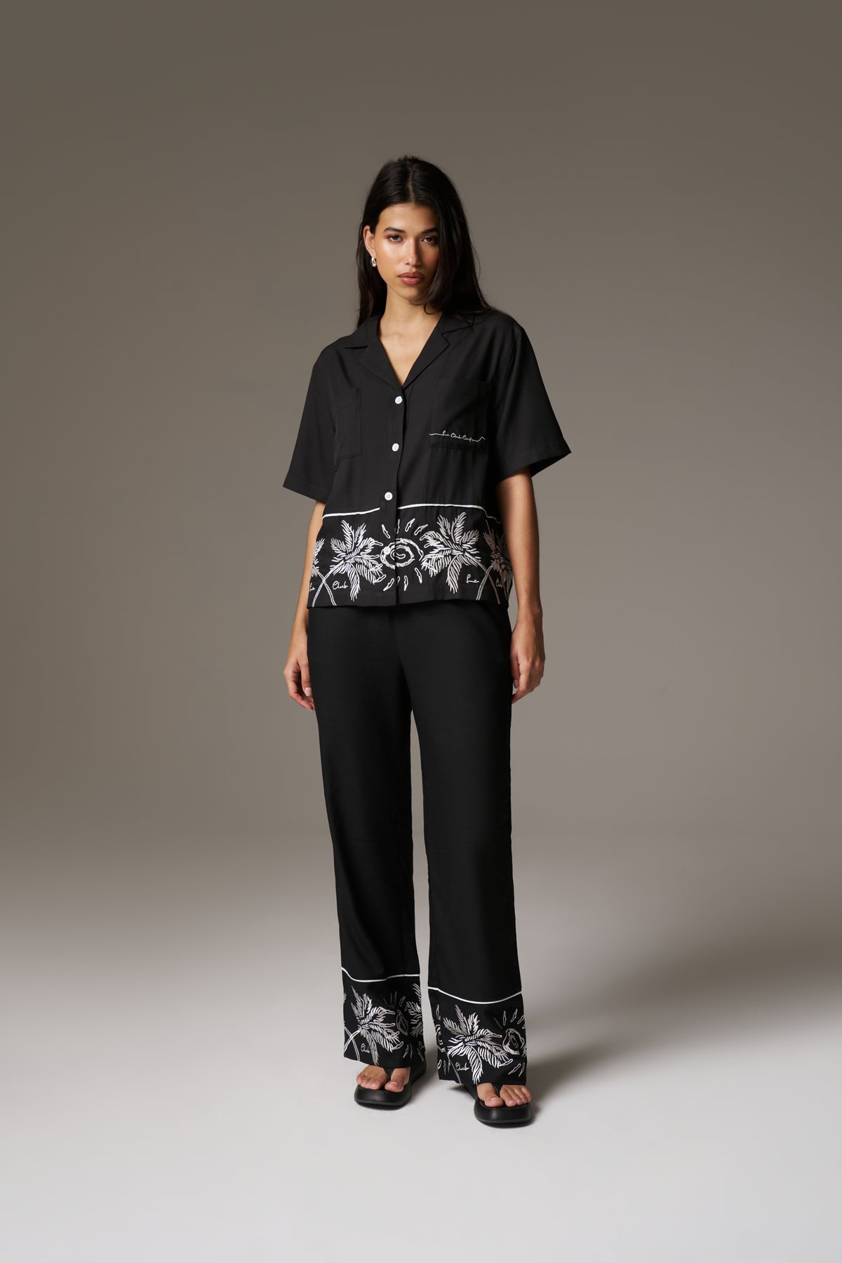 PALM EMBROIDERY SHIRT - BLACK
