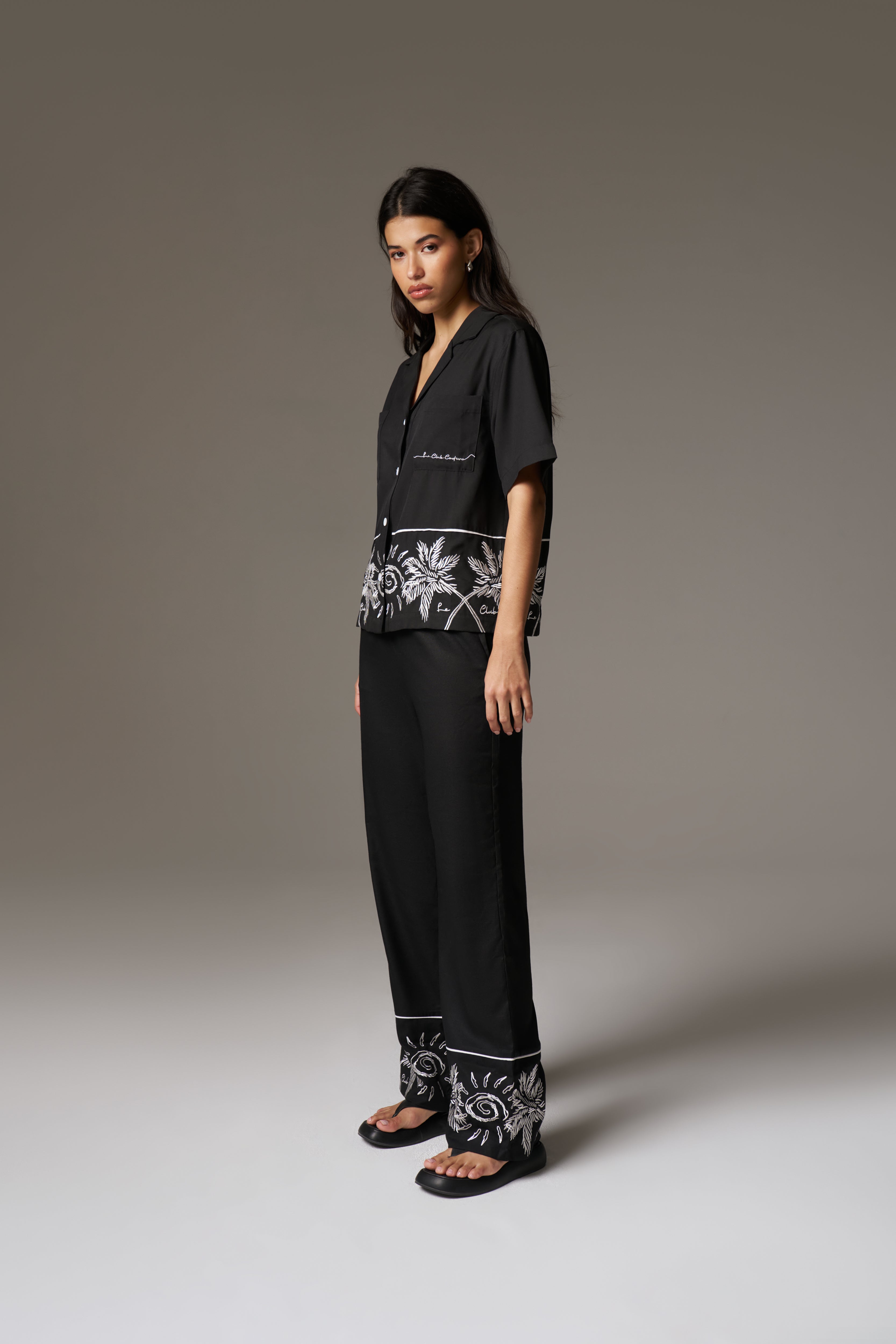 PALM EMBROIDERY SHIRT - BLACK