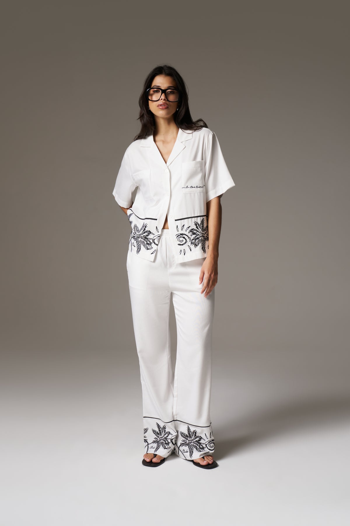 PALM EMBROIDERY SHIRT - WHITE