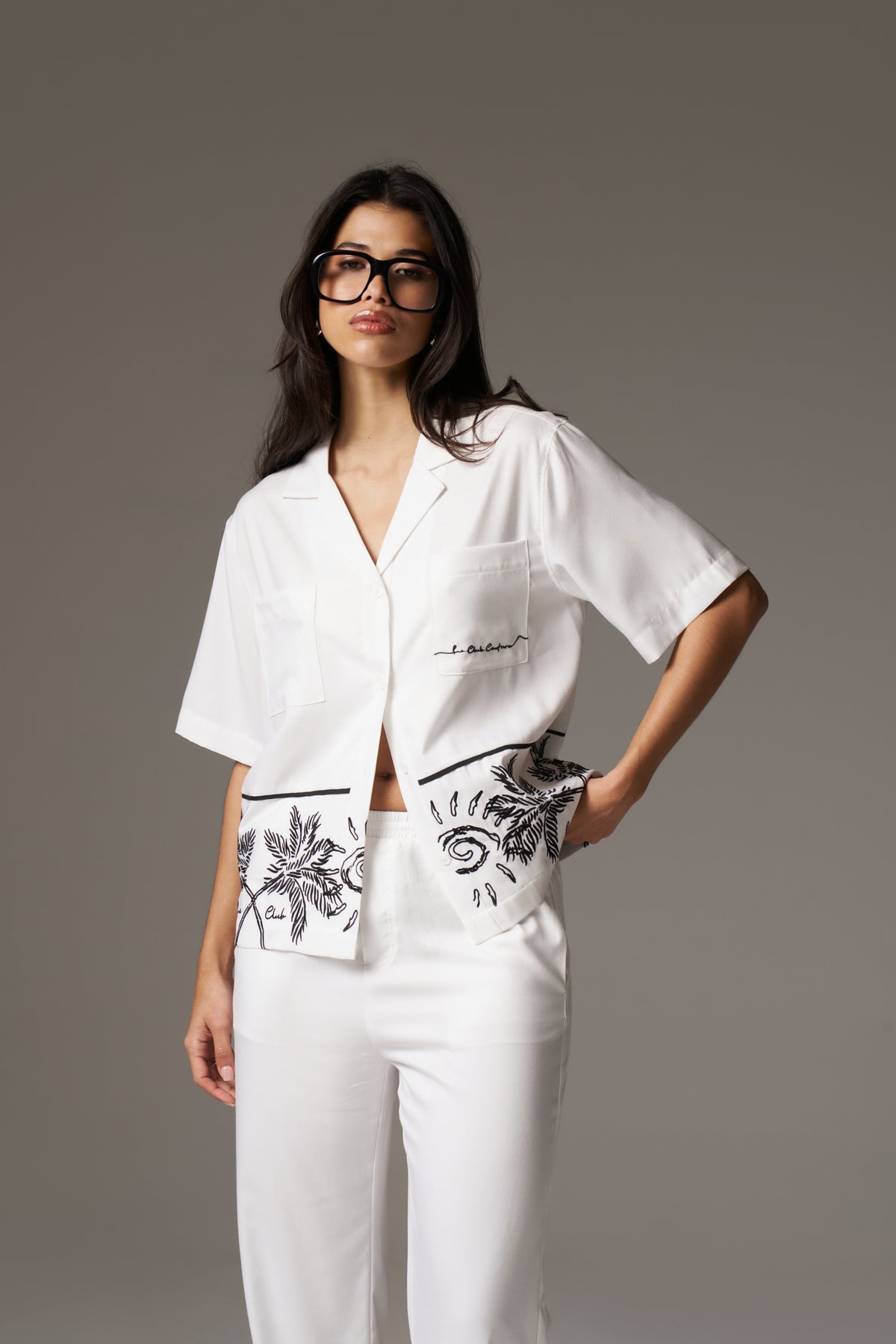 PALM EMBROIDERY SHIRT - WHITE