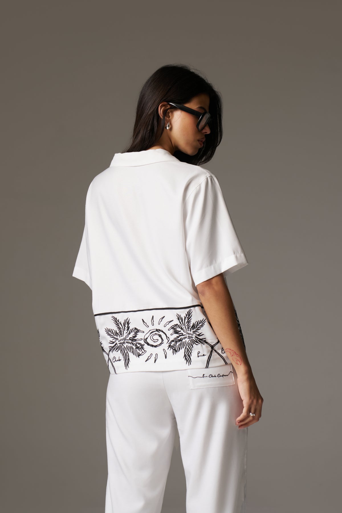 PALM EMBROIDERY SHIRT - WHITE