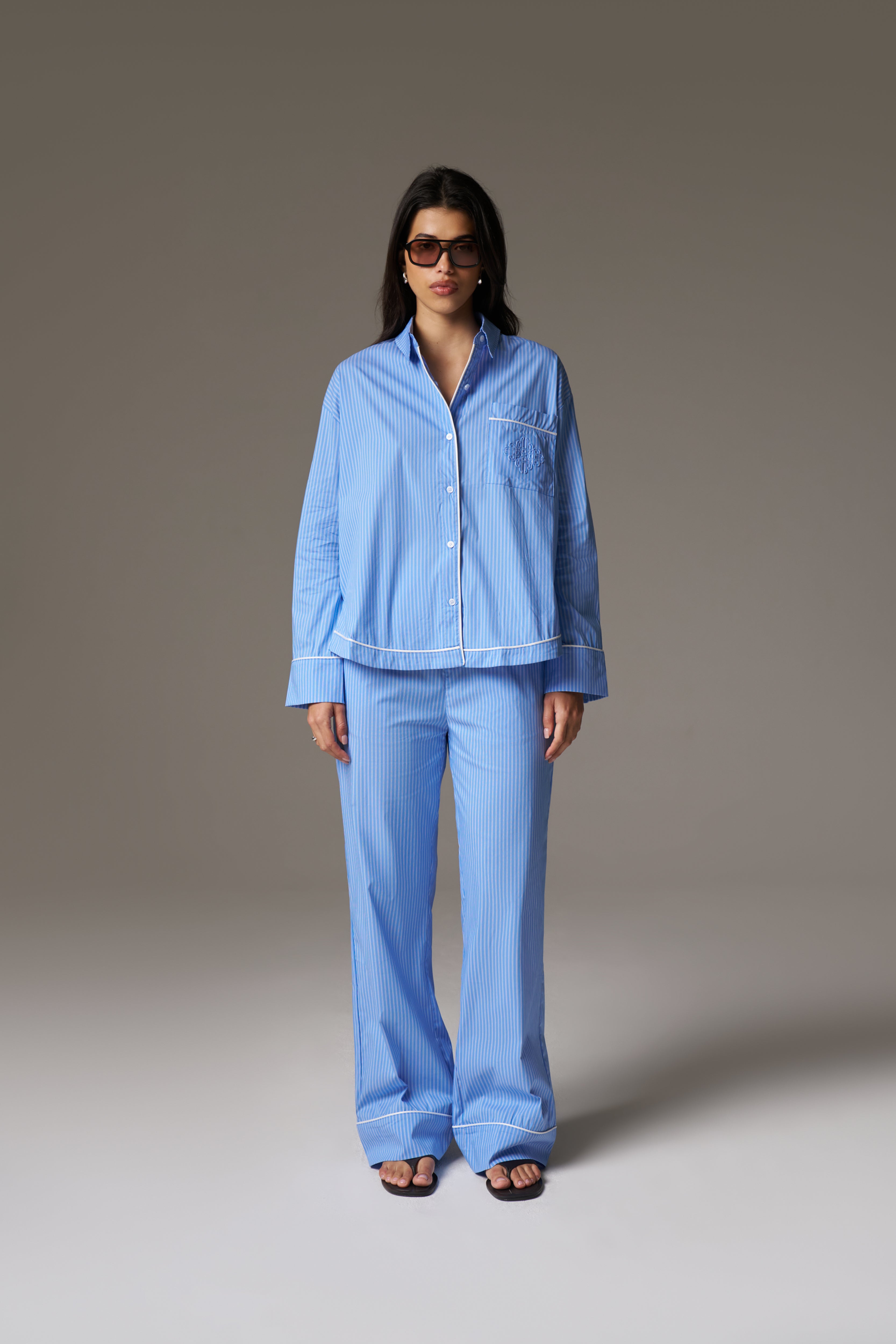 STRIPE PIPED EMBLEM TROUSERS - BLUE
