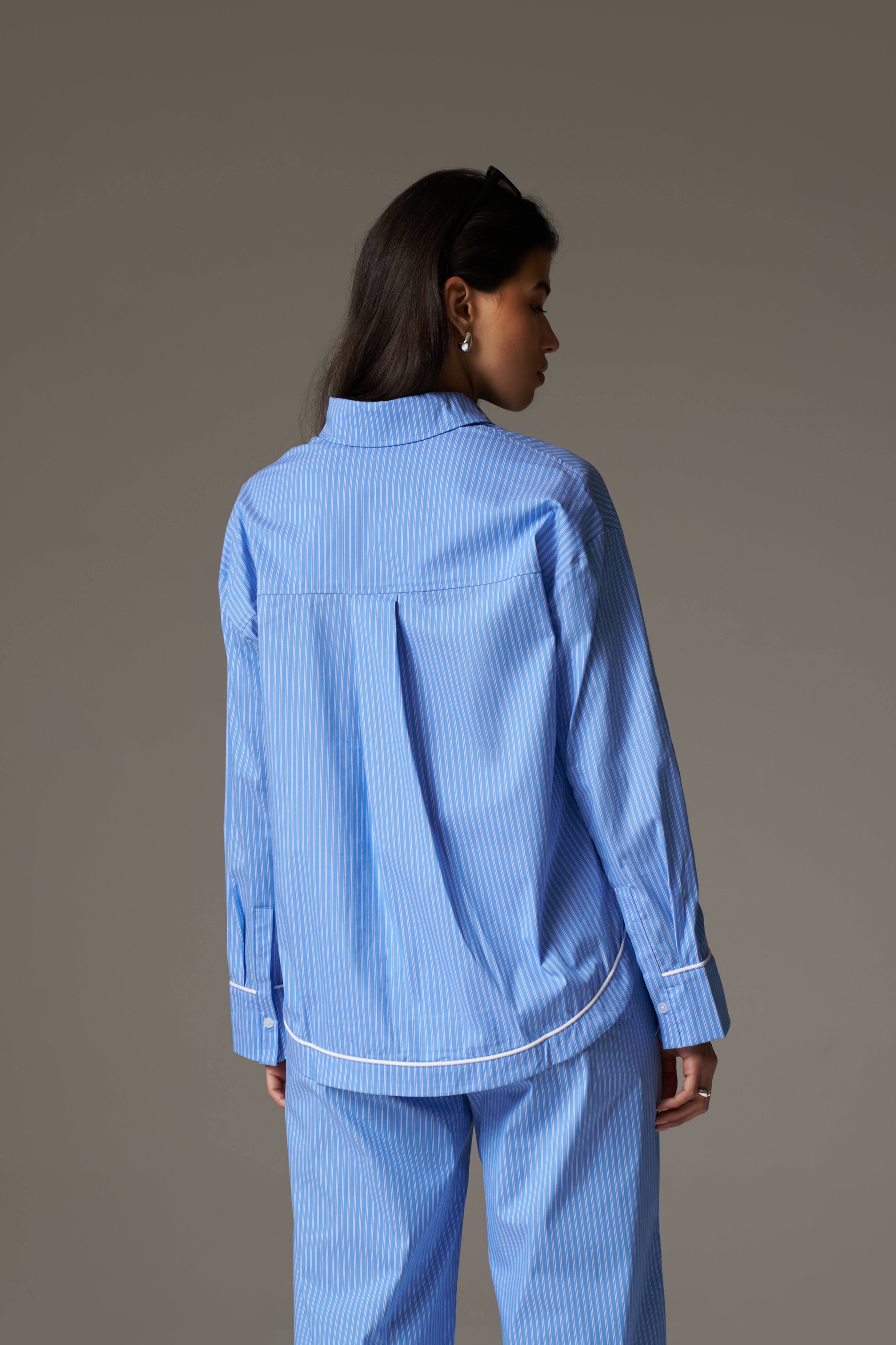 STRIPE PIPED EMBLEM SHIRT - BLUE