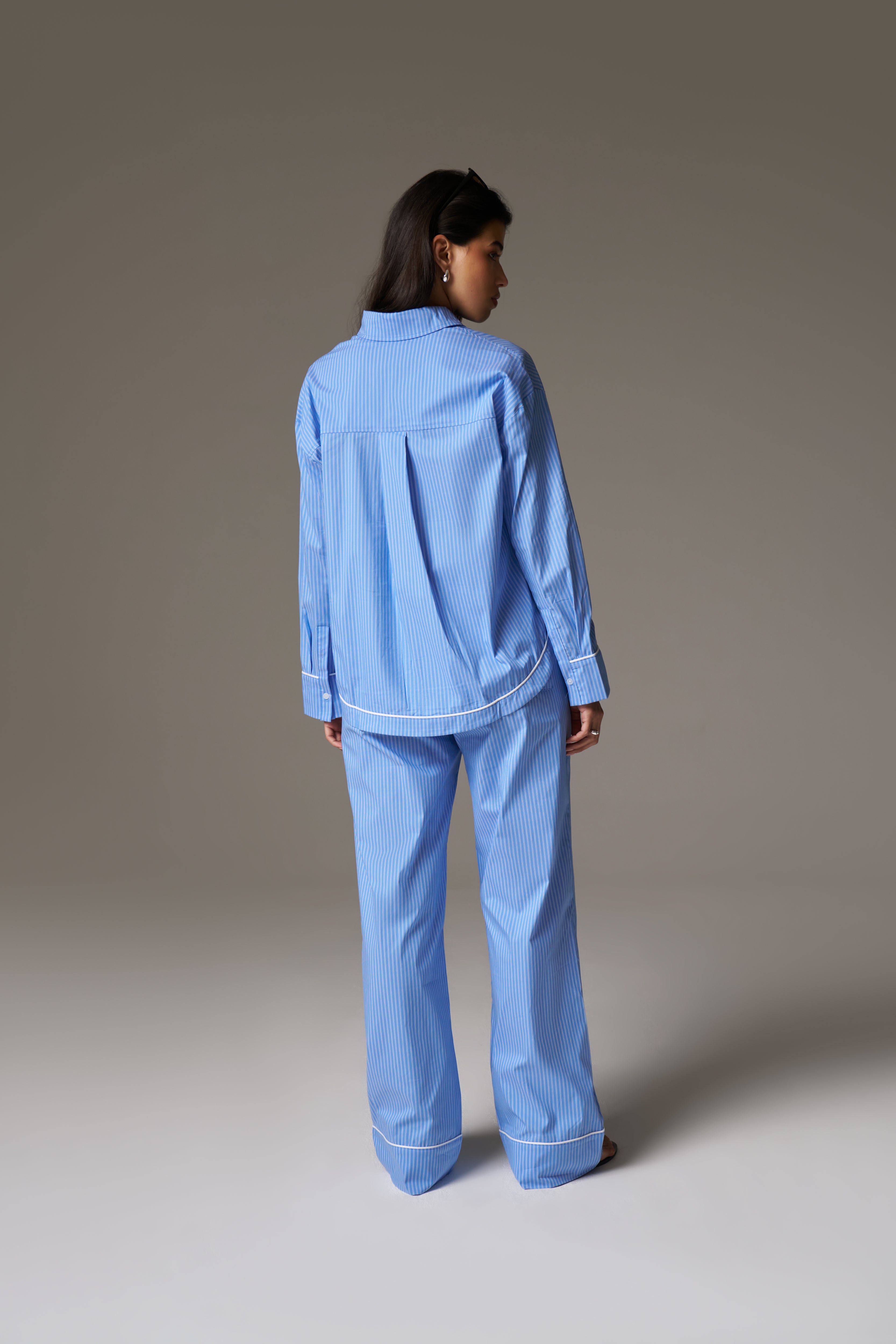 STRIPE PIPED EMBLEM TROUSERS - BLUE