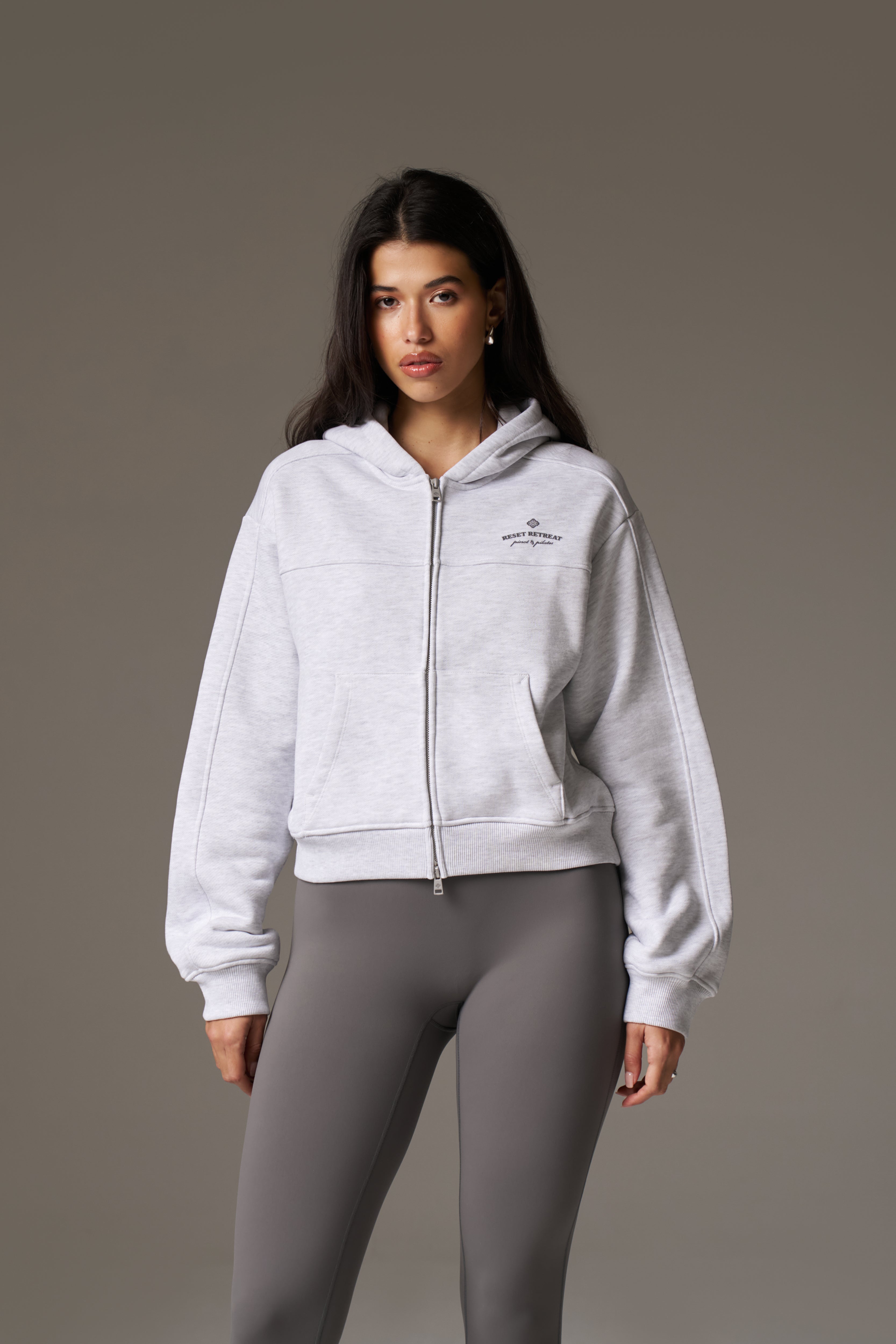 PILATES & PINOT ZIP THROUGH CROPPED HOODIE - GREY MARL – The