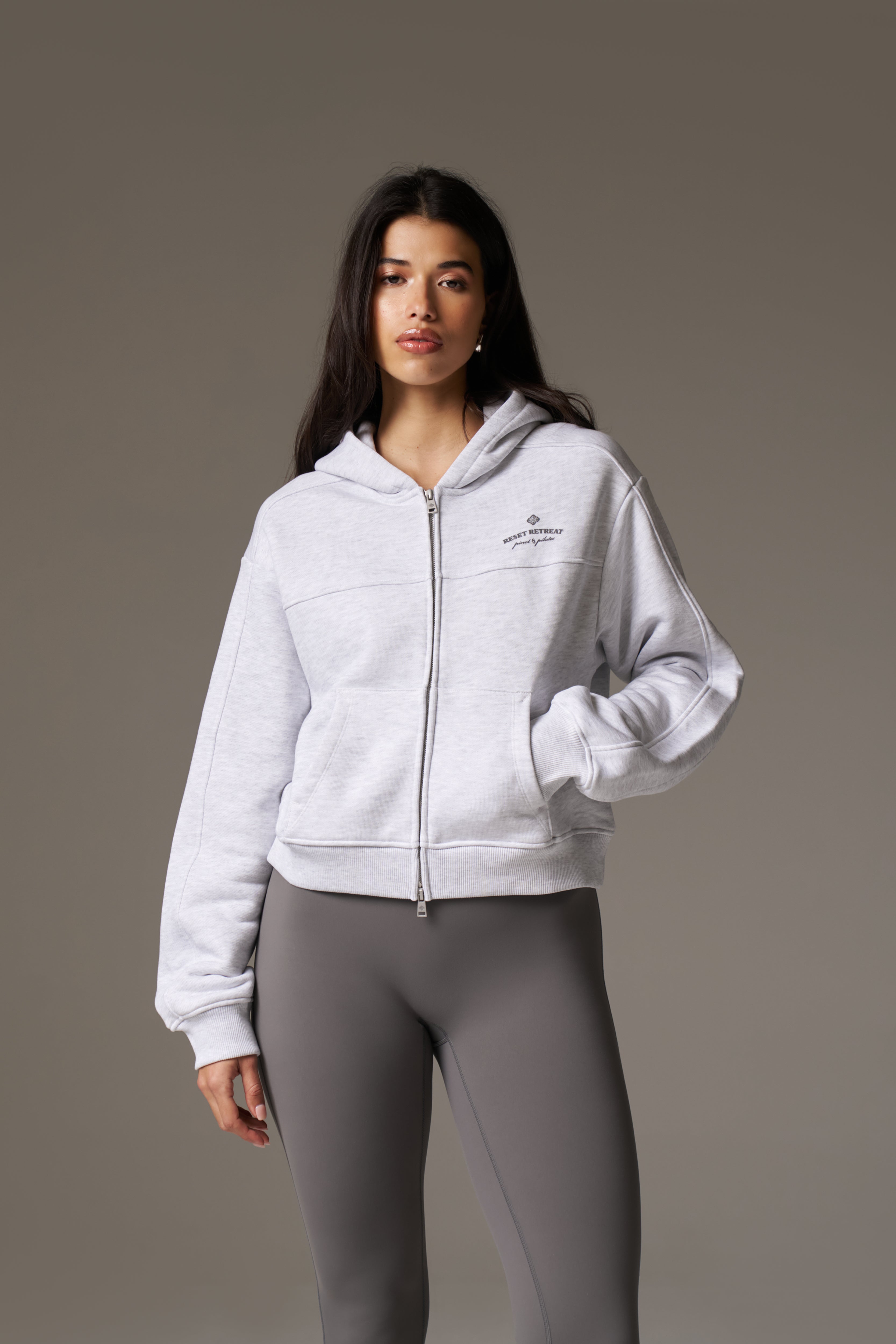 PILATES & PINOT ZIP THROUGH CROPPED HOODIE - GREY MARL – The