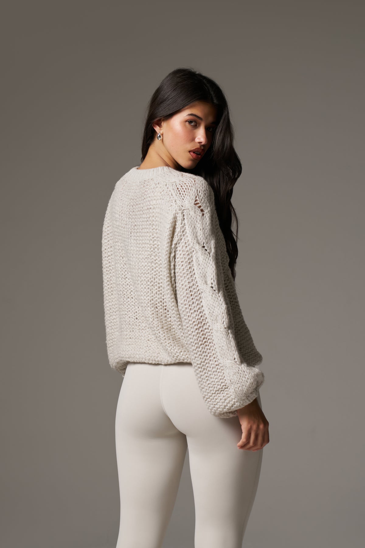 EMBLEM PLAITED OVERSIZED KNIT JUMPER - STONE