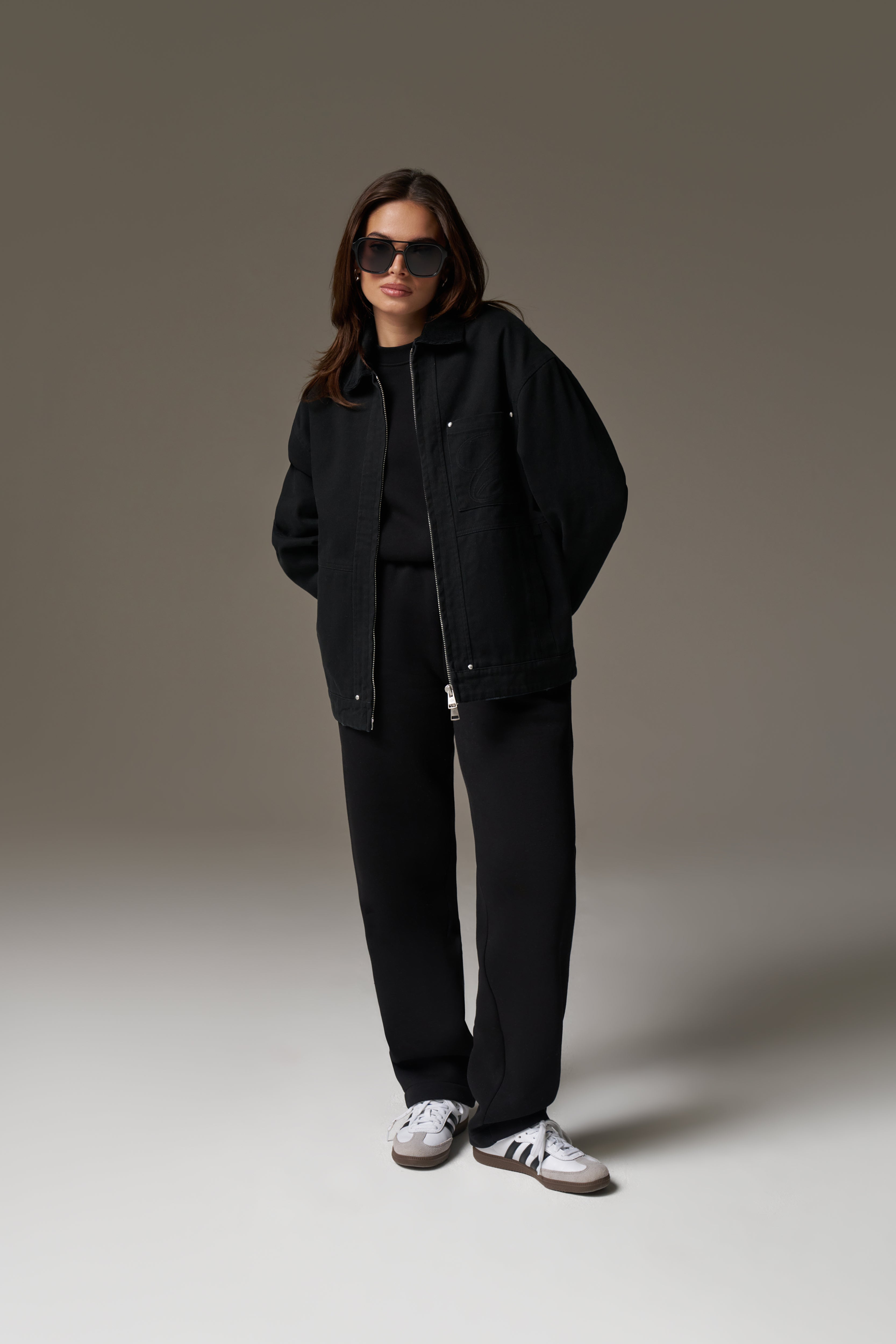 TWILL CONTRAST COLLAR JACKET - WASHED BLACK