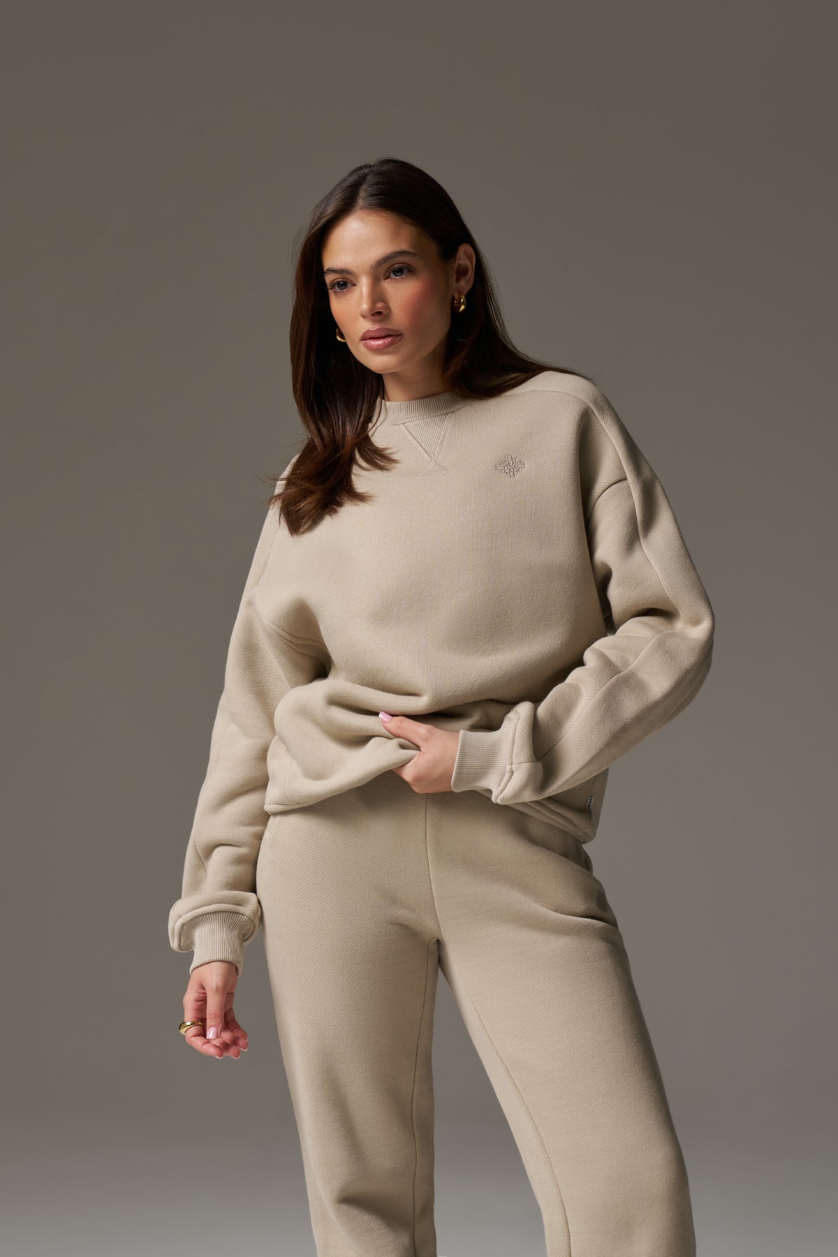 LAUNDERED CLASSICS SEAM DETAIL SWEATSHIRT - BEIGE