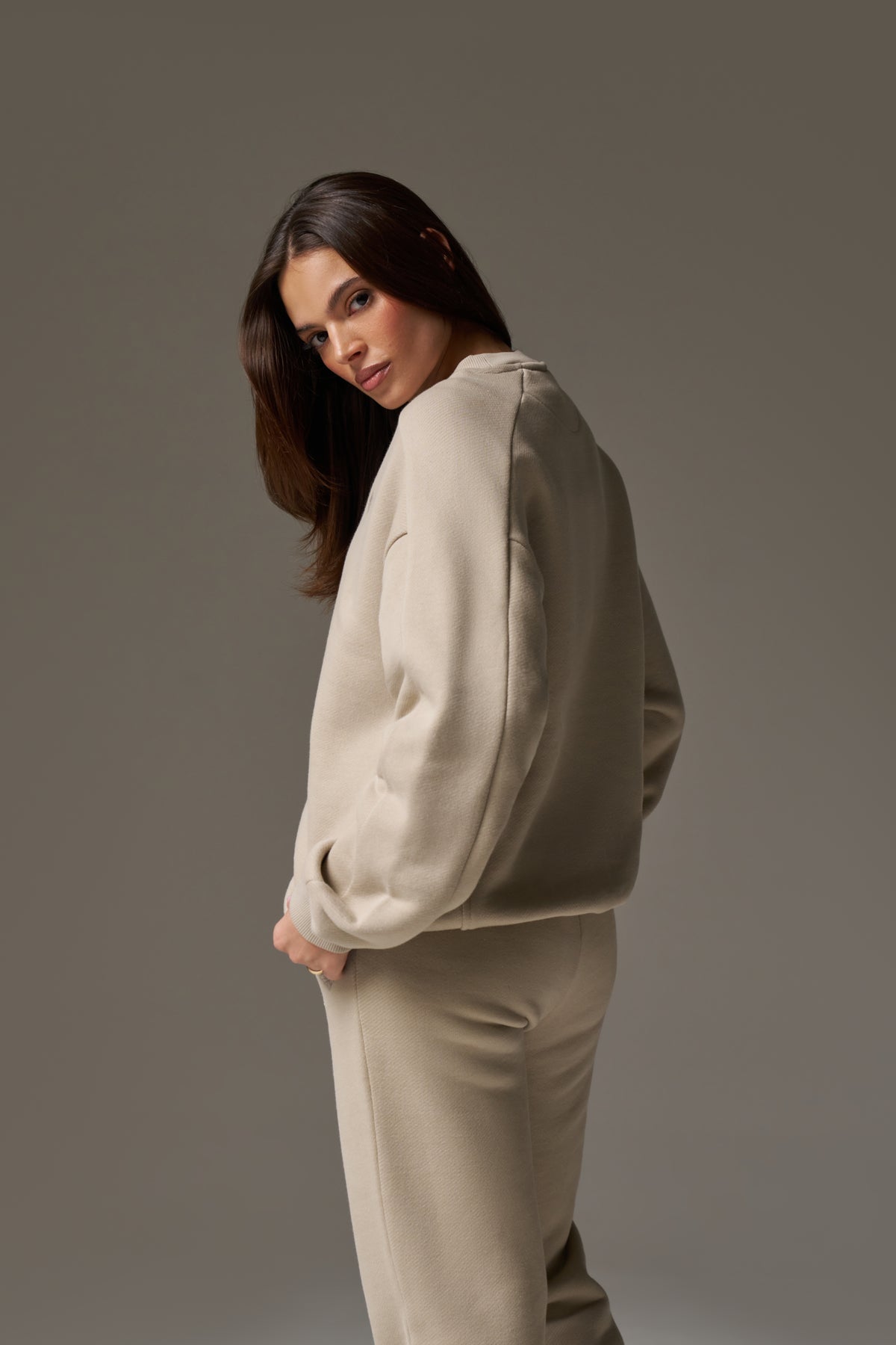 LAUNDERED CLASSICS SEAM DETAIL SWEATSHIRT - BEIGE