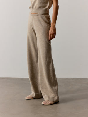 KNITTED PANEL TROUSERS - BEIGE