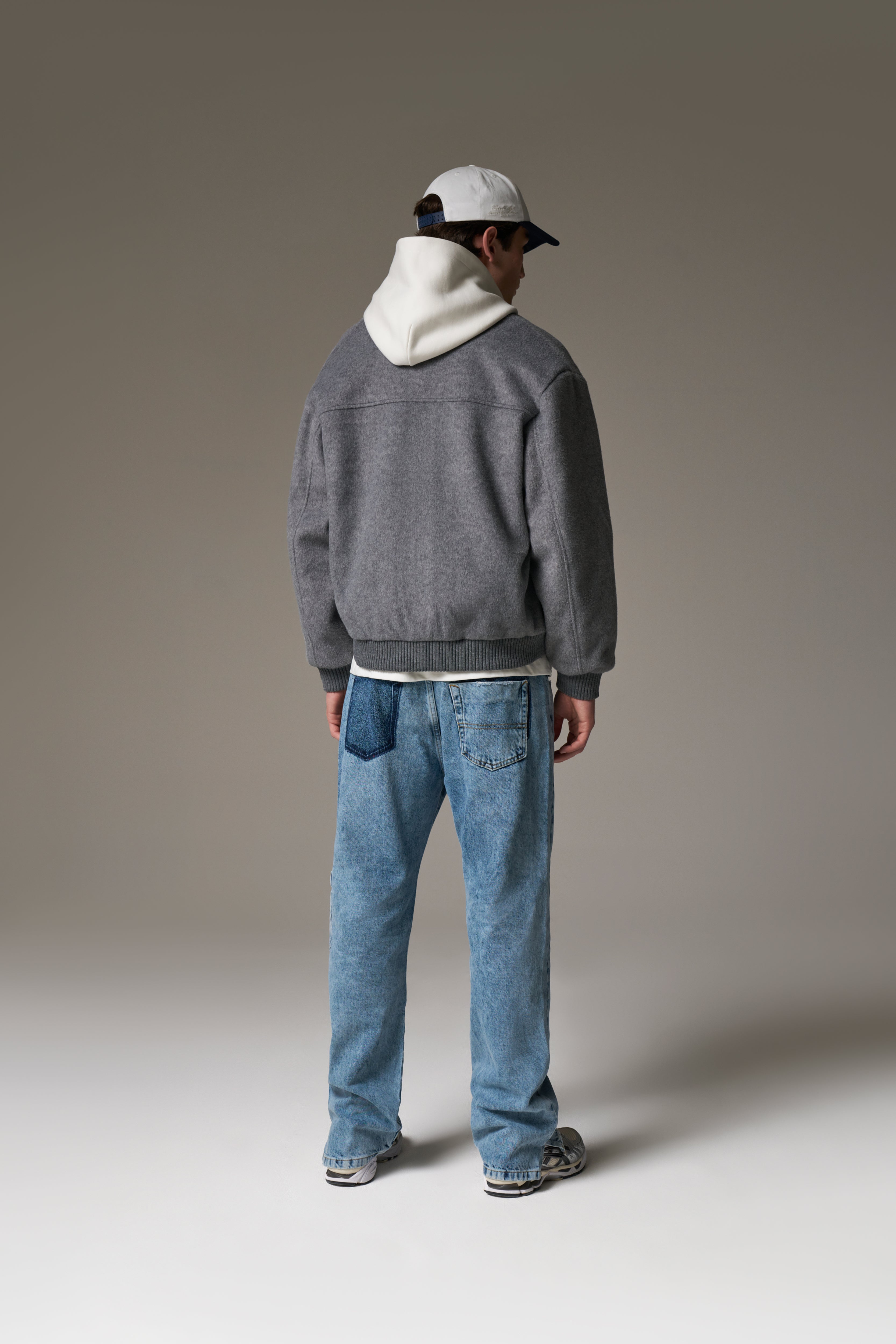 WOOL BLEND BOMBER JACKET - GREY MARL