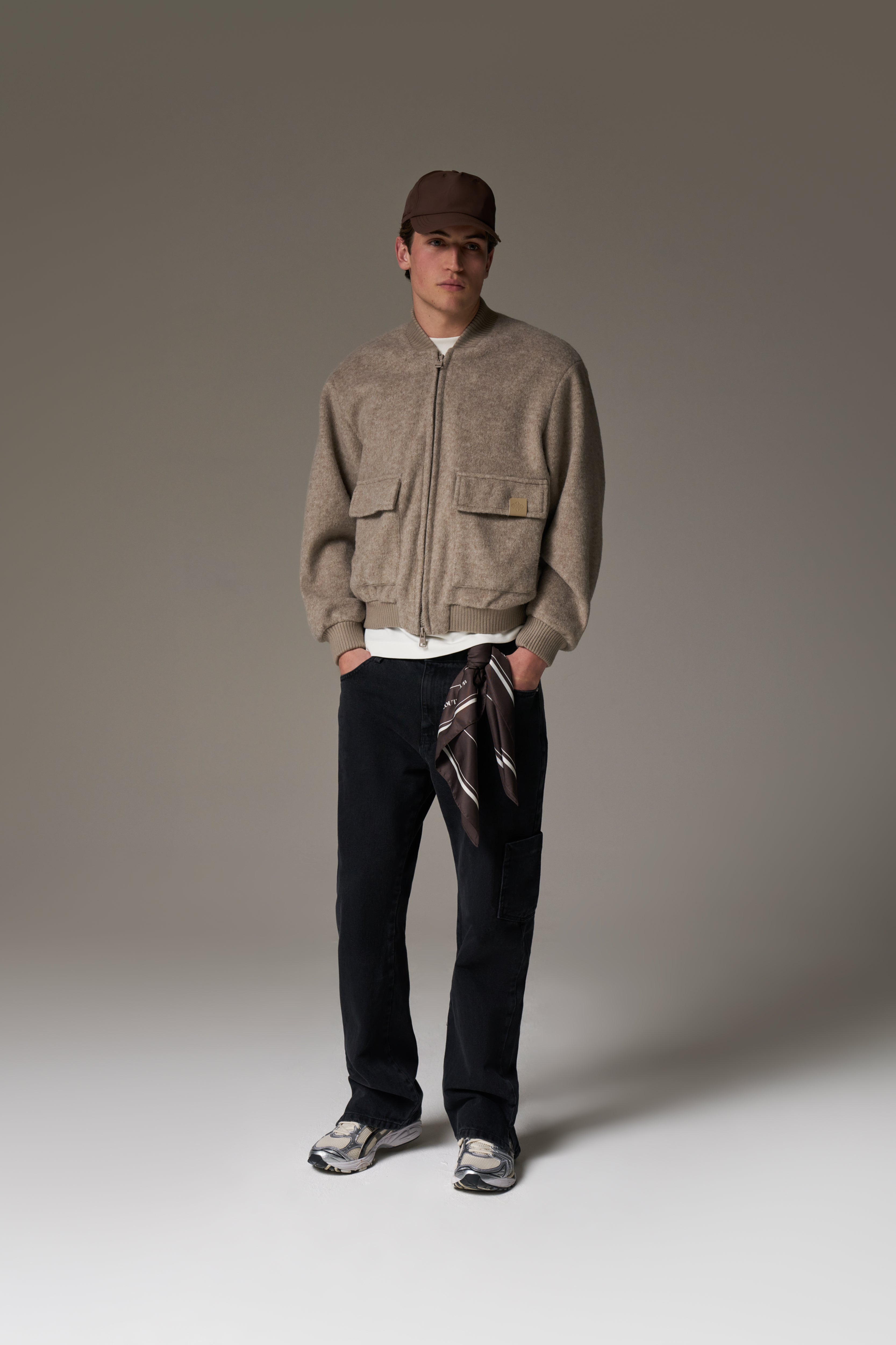 WOOL BLEND BOMBER JACKET - BEIGE