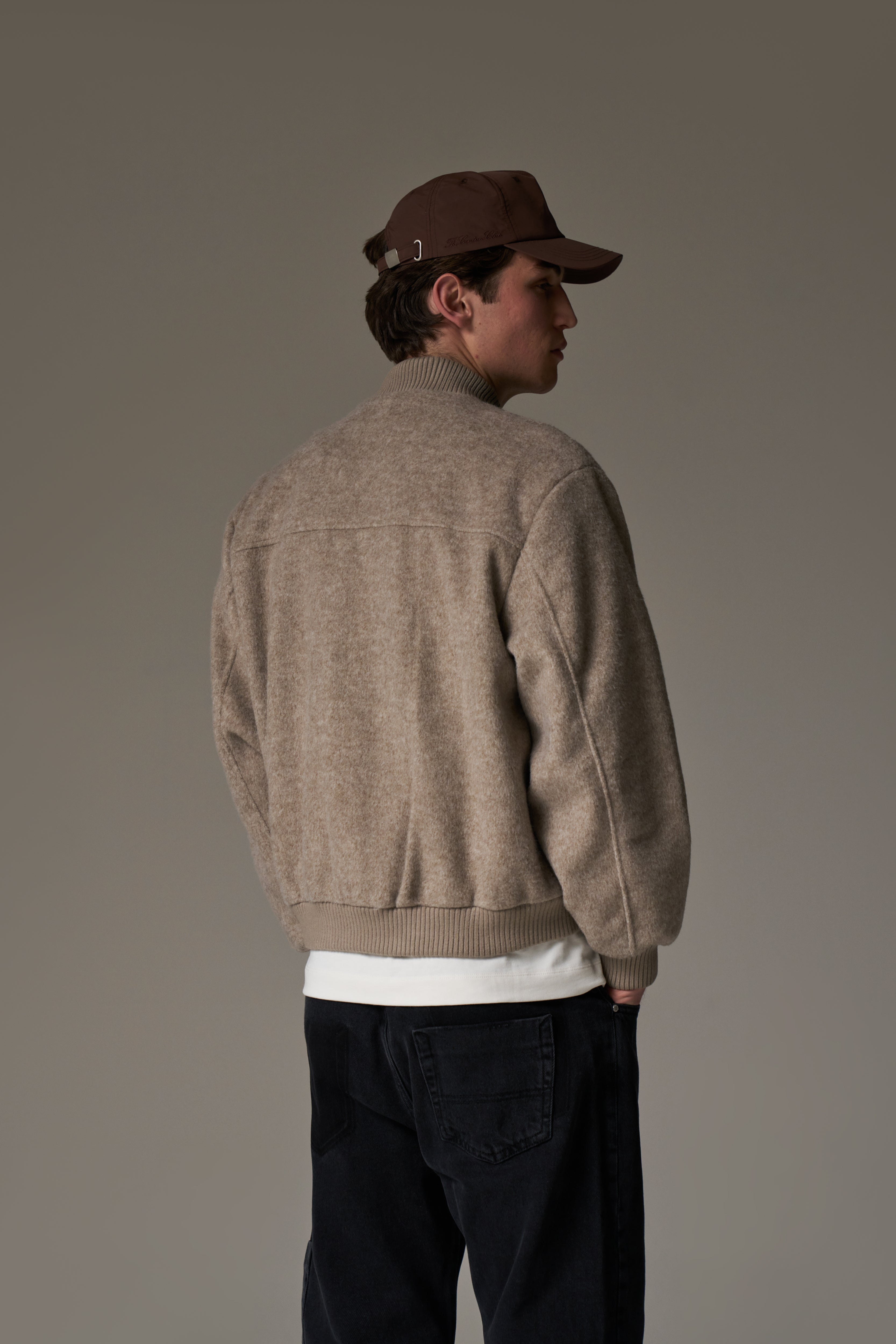 WOOL BLEND BOMBER JACKET - BEIGE