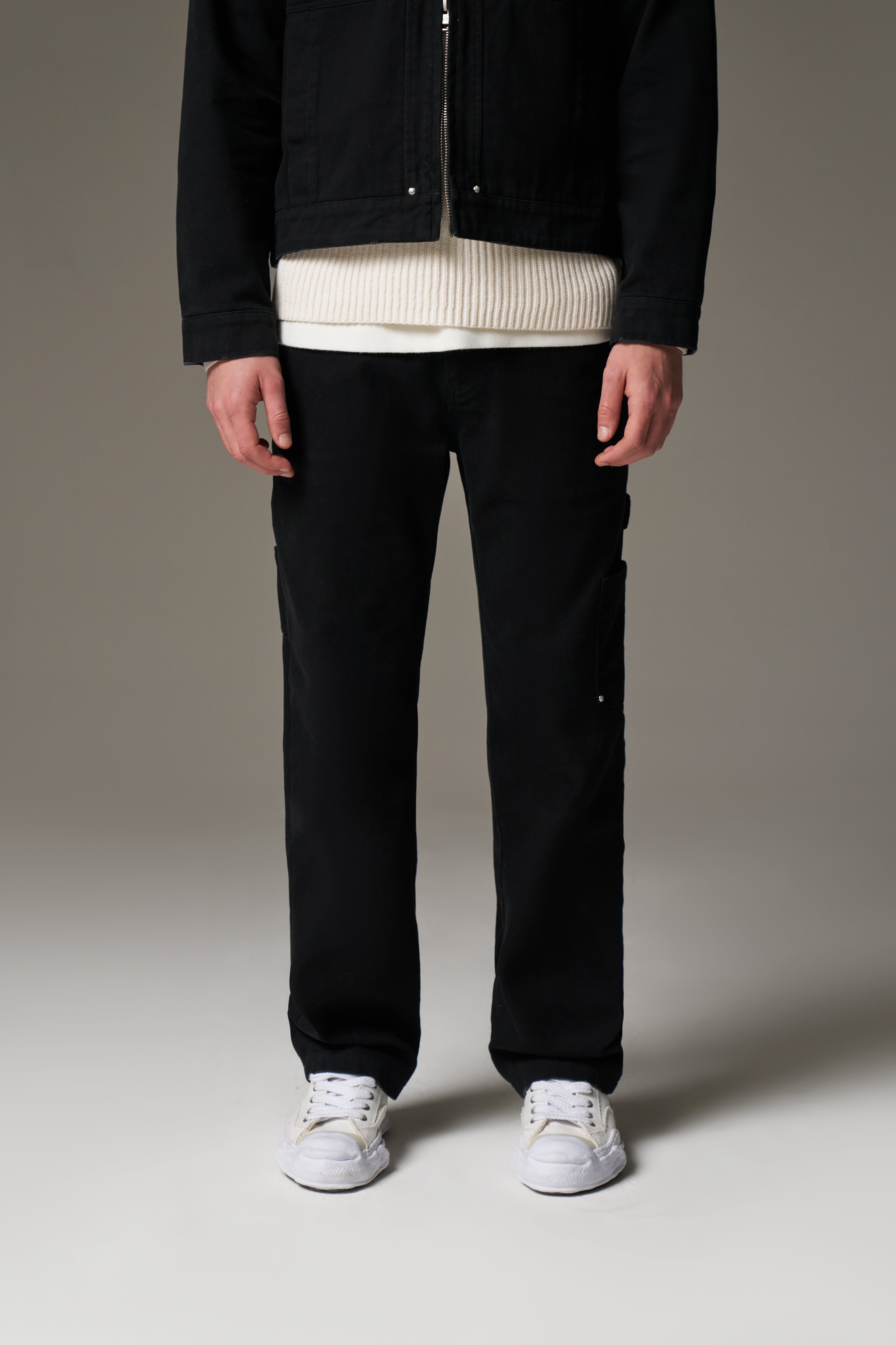TWILL DOUBLE PATCH TROUSER - WASHED BLACK