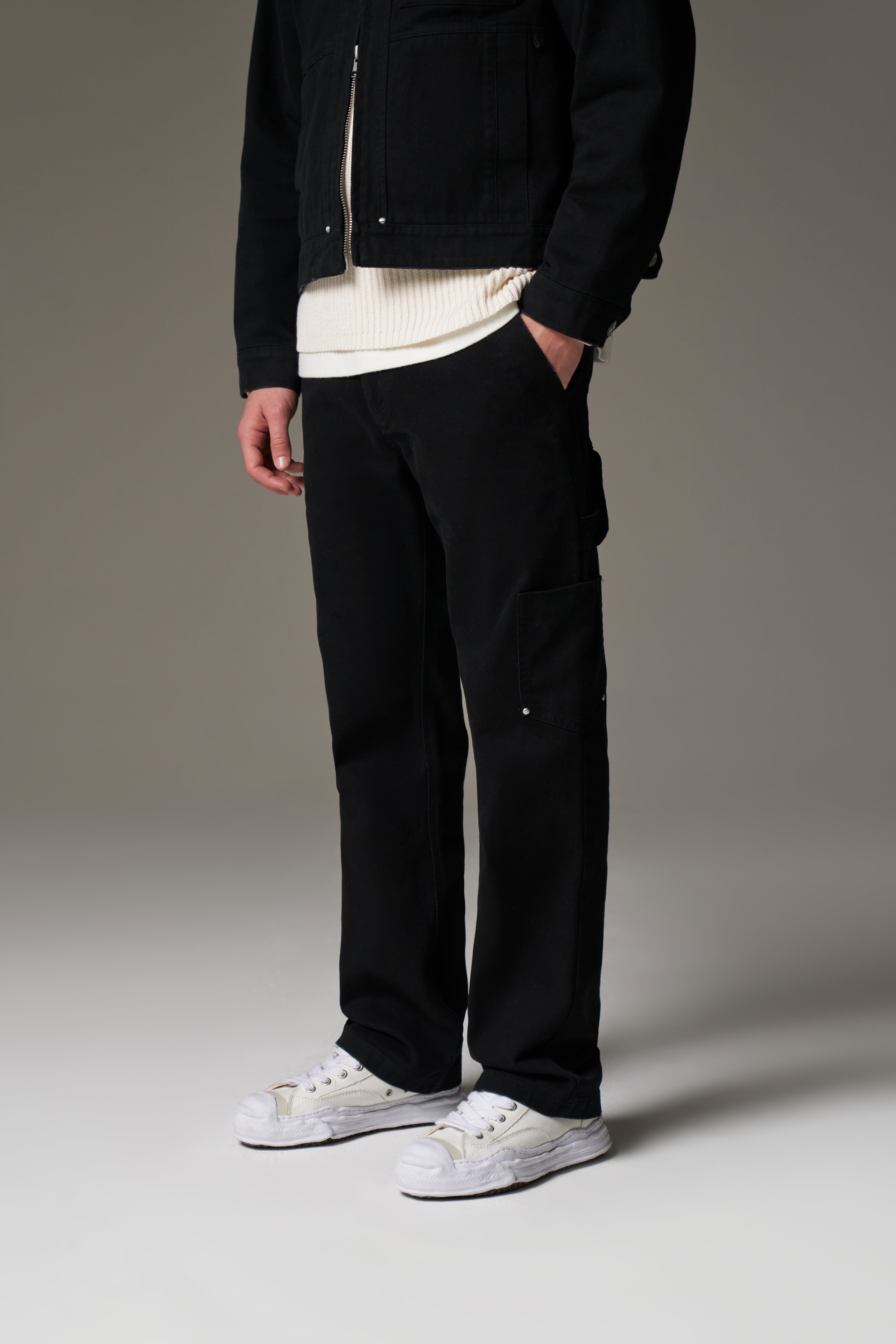 TWILL DOUBLE PATCH TROUSER - WASHED BLACK