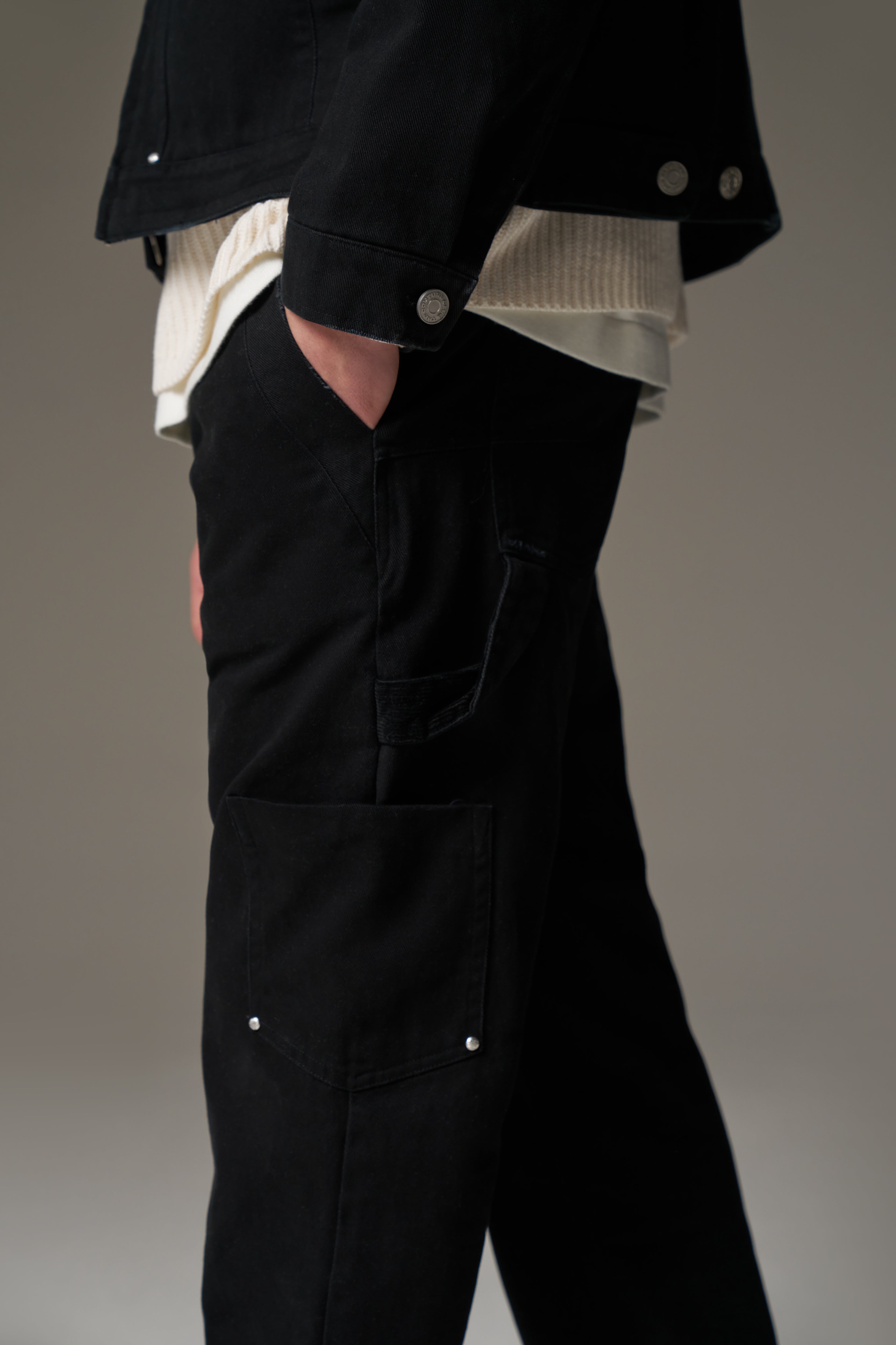 TWILL DOUBLE PATCH TROUSER - WASHED BLACK
