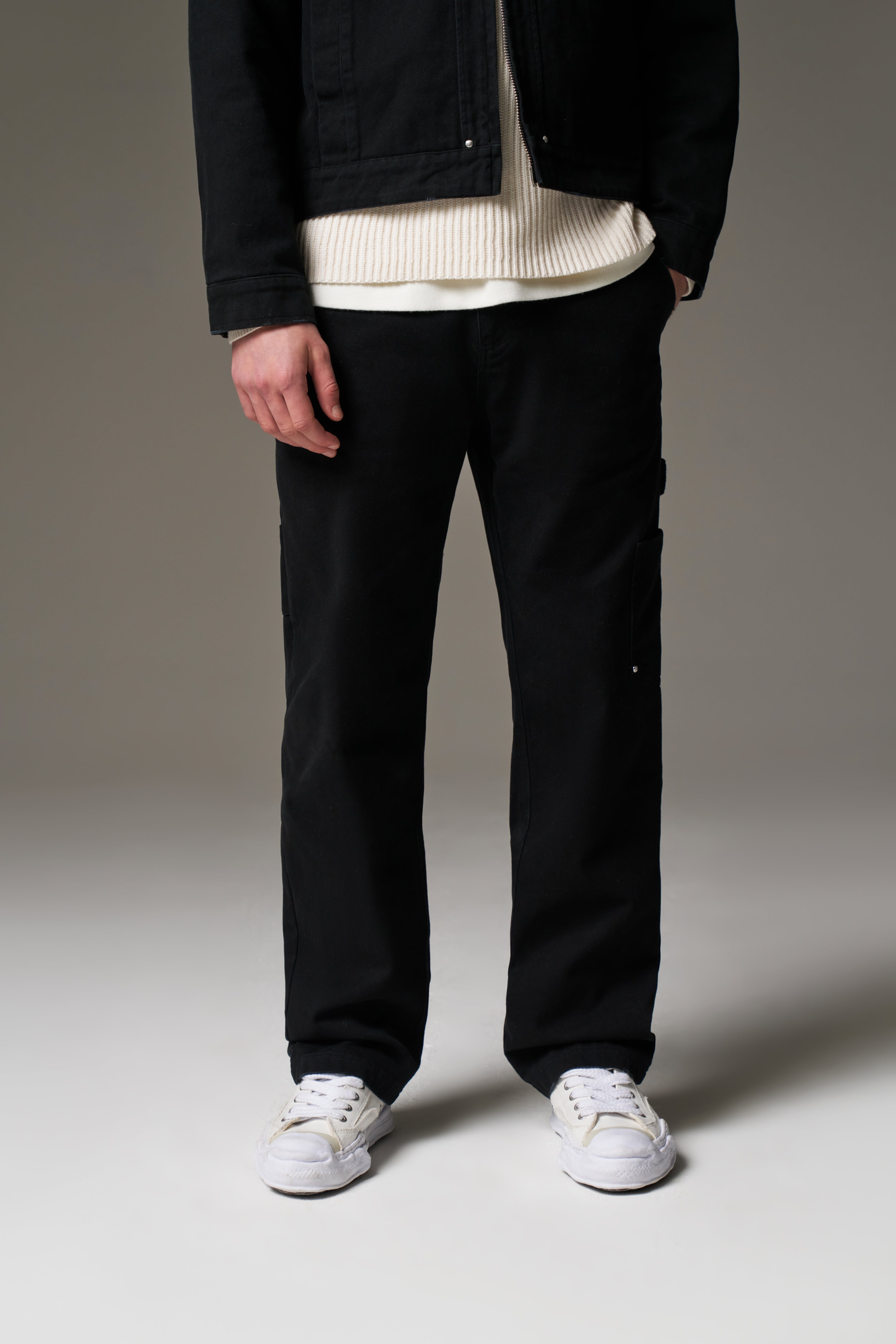 TWILL DOUBLE PATCH TROUSER - WASHED BLACK