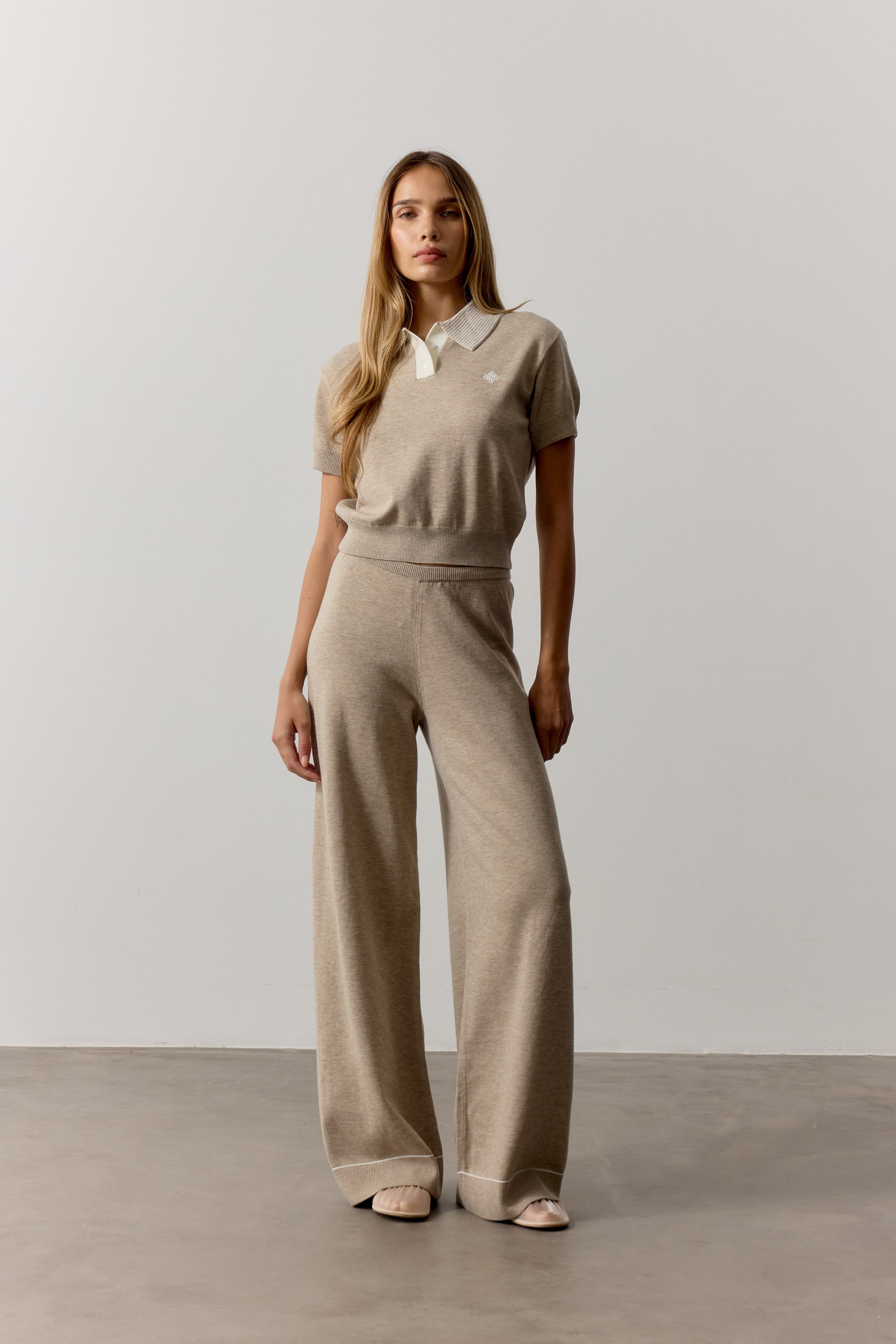 KNITTED PANEL TROUSERS - BEIGE