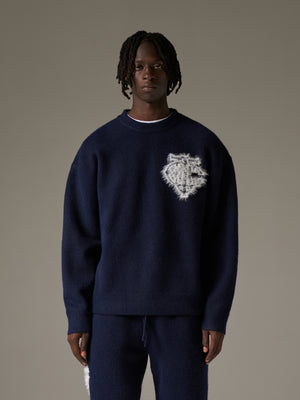 MONOGRAM FLUFFY KNIT CREW - NAVY